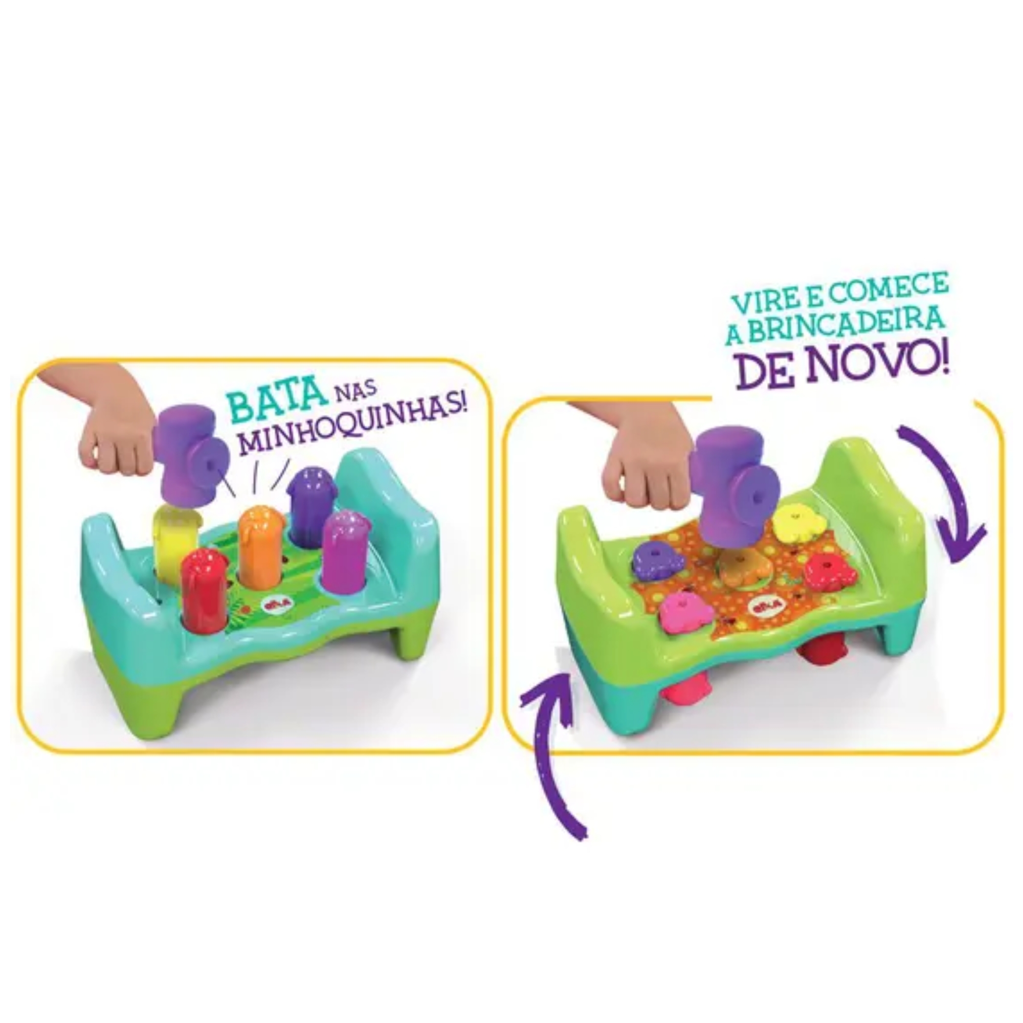 Brinquedo Infantil Martelinho Bate Rebate Minhoquinhas Plástico Desenvolve o Raciocínio Elka 1172