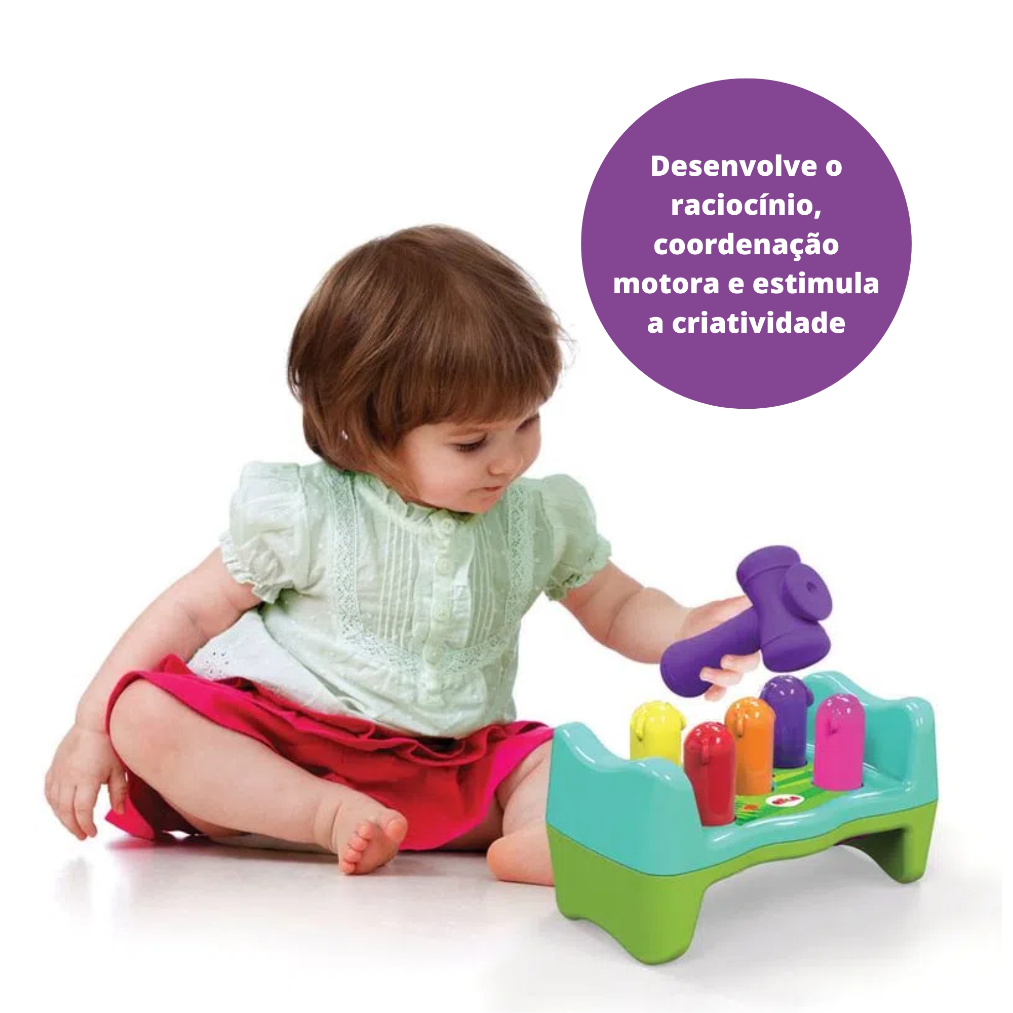 Brinquedo Infantil Martelinho Bate Rebate Minhoquinhas Plástico Desenvolve o Raciocínio Elka 1172