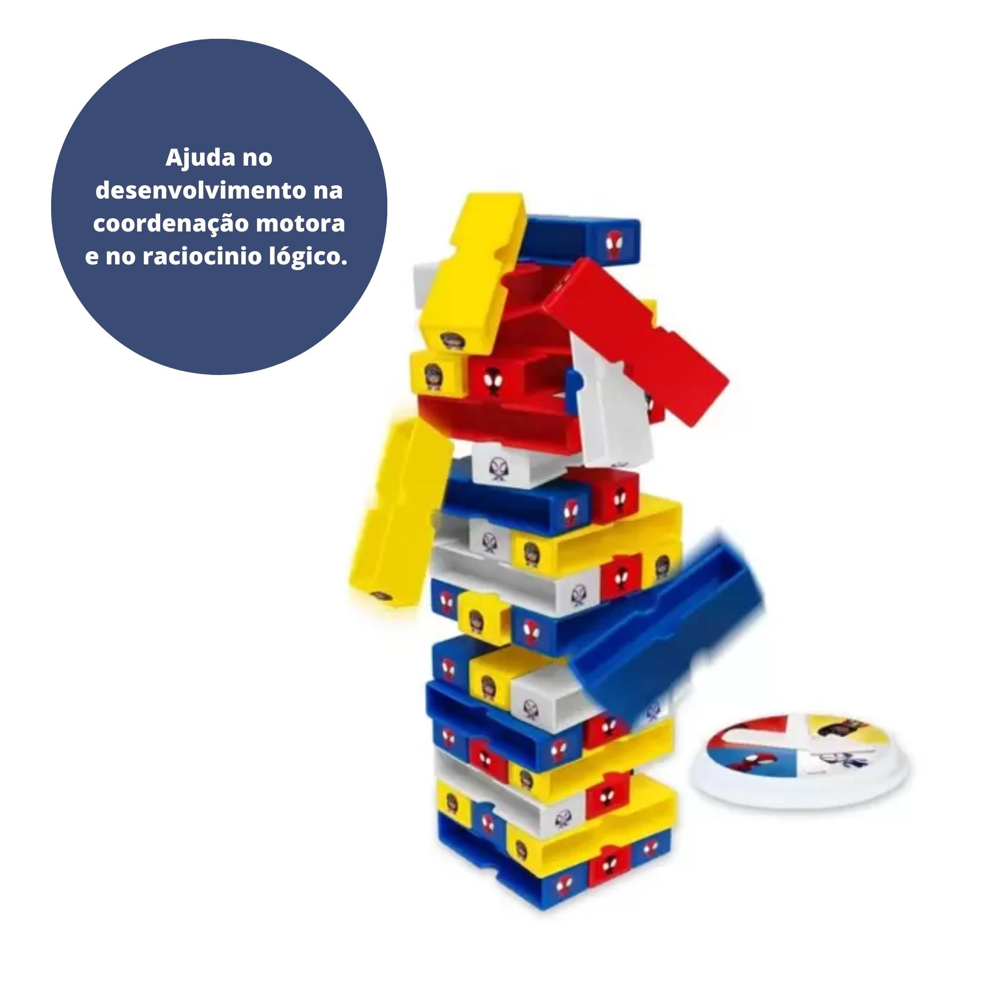 Brinquedo Infantil Jogo Terremoto Torre do Equilíbrio Marvel Spider-Man 48 Blocos Elka - 1217