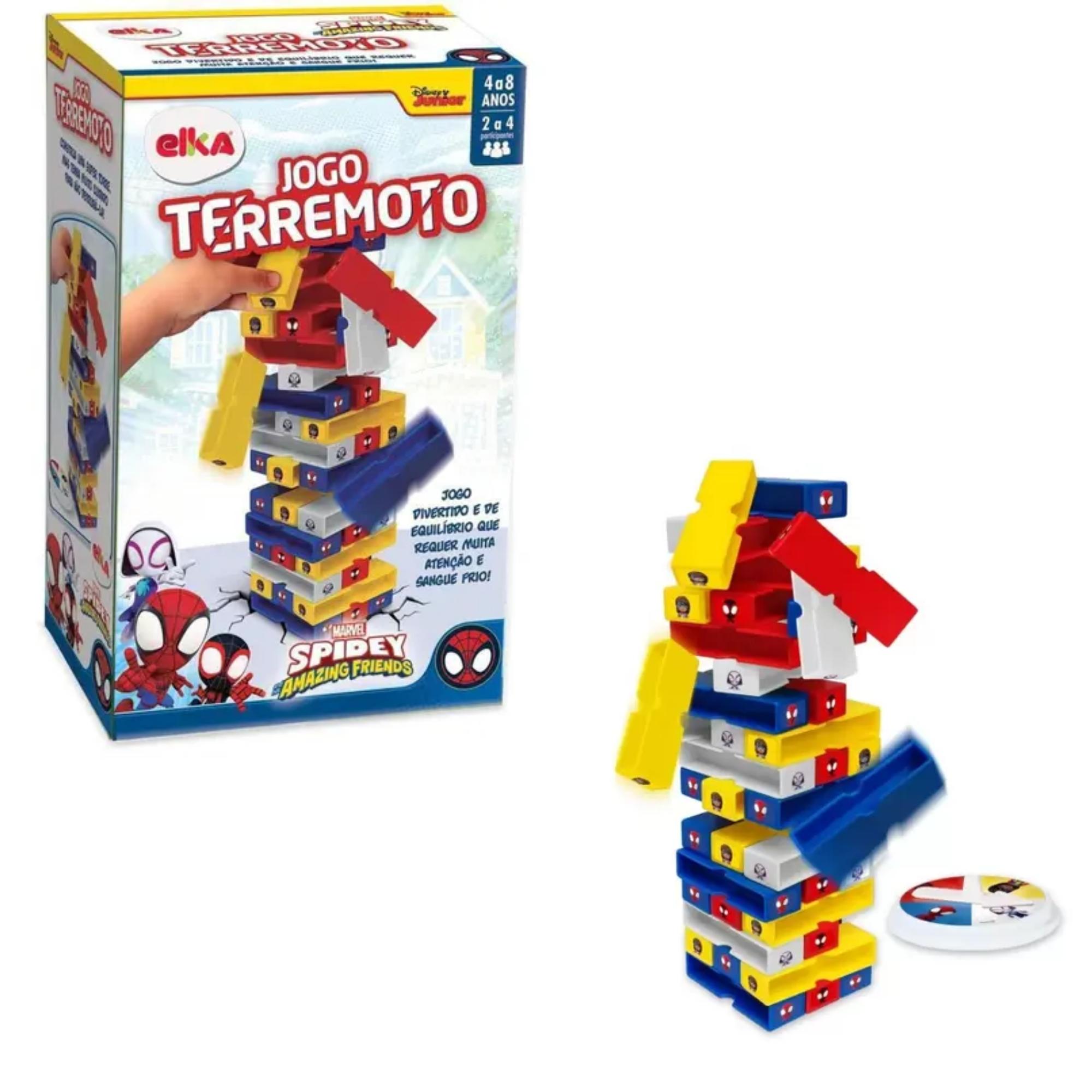 Brinquedo Infantil Jogo Terremoto Torre do Equilíbrio Marvel Spider-Man 48 Blocos Elka - 1217