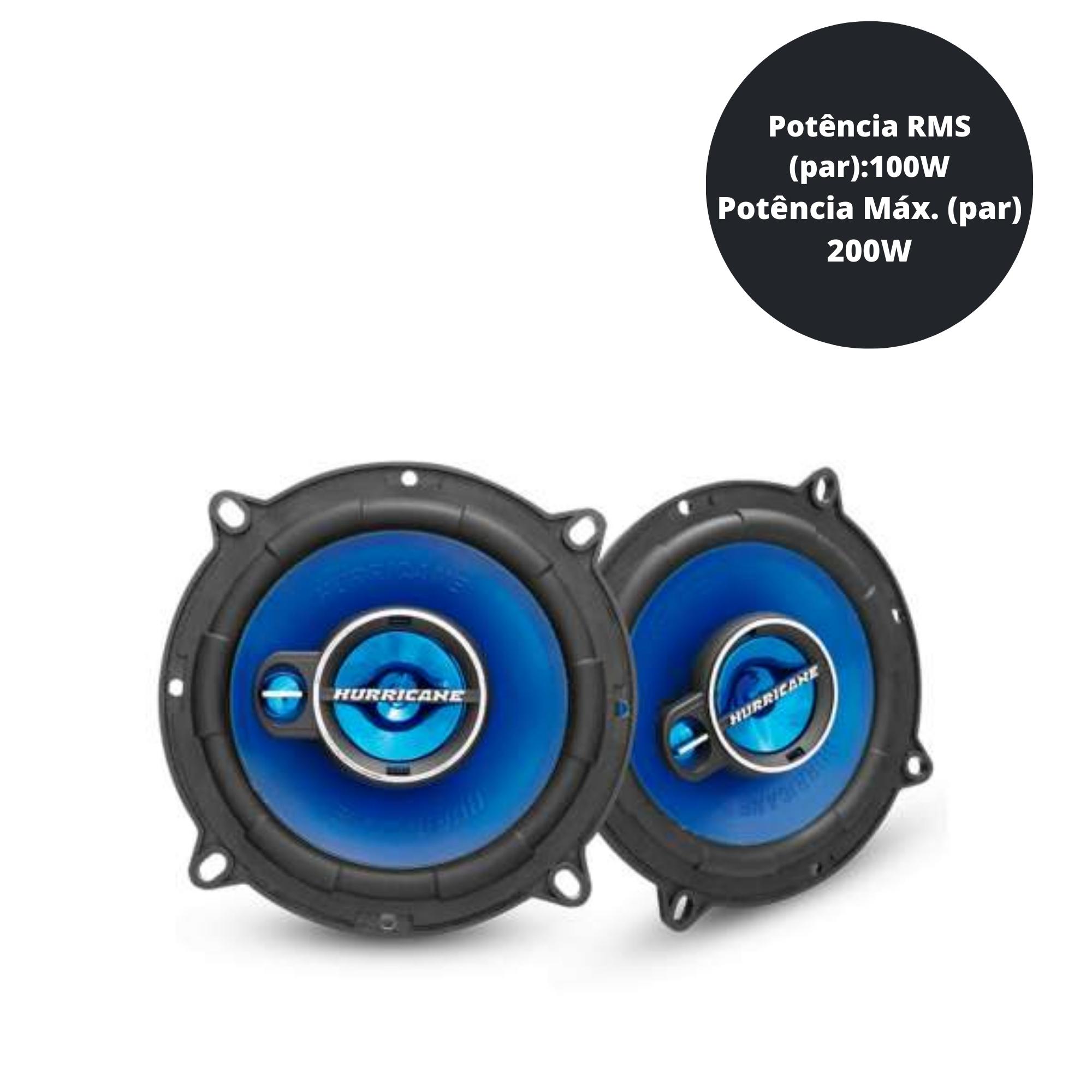 Par de Alto Falantes p/ Carro Triaxial Universal 5" 100W RMS 4 Ohms Azul Hurricane - AF10000191