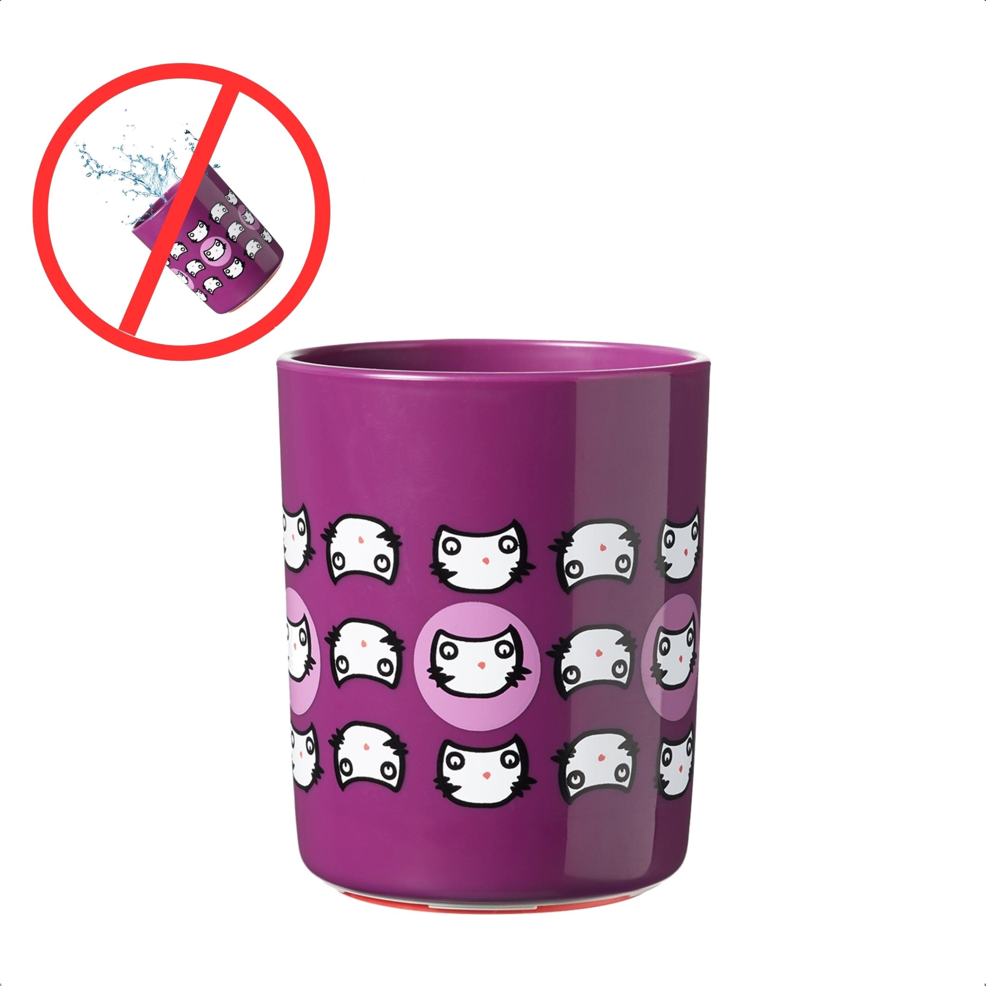 Copo Infantil Anti-queda No Knock 190 ML Difícil de Derrubar Roxo Gatinhos - Multikids
