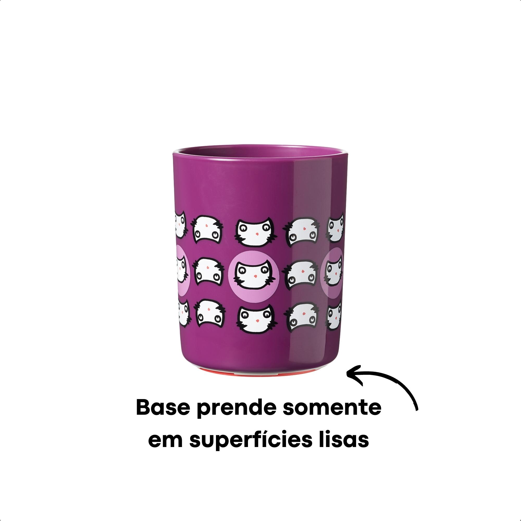 Copo Infantil Anti-queda No Knock 190 ML Difícil de Derrubar Roxo Gatinhos - Multikids