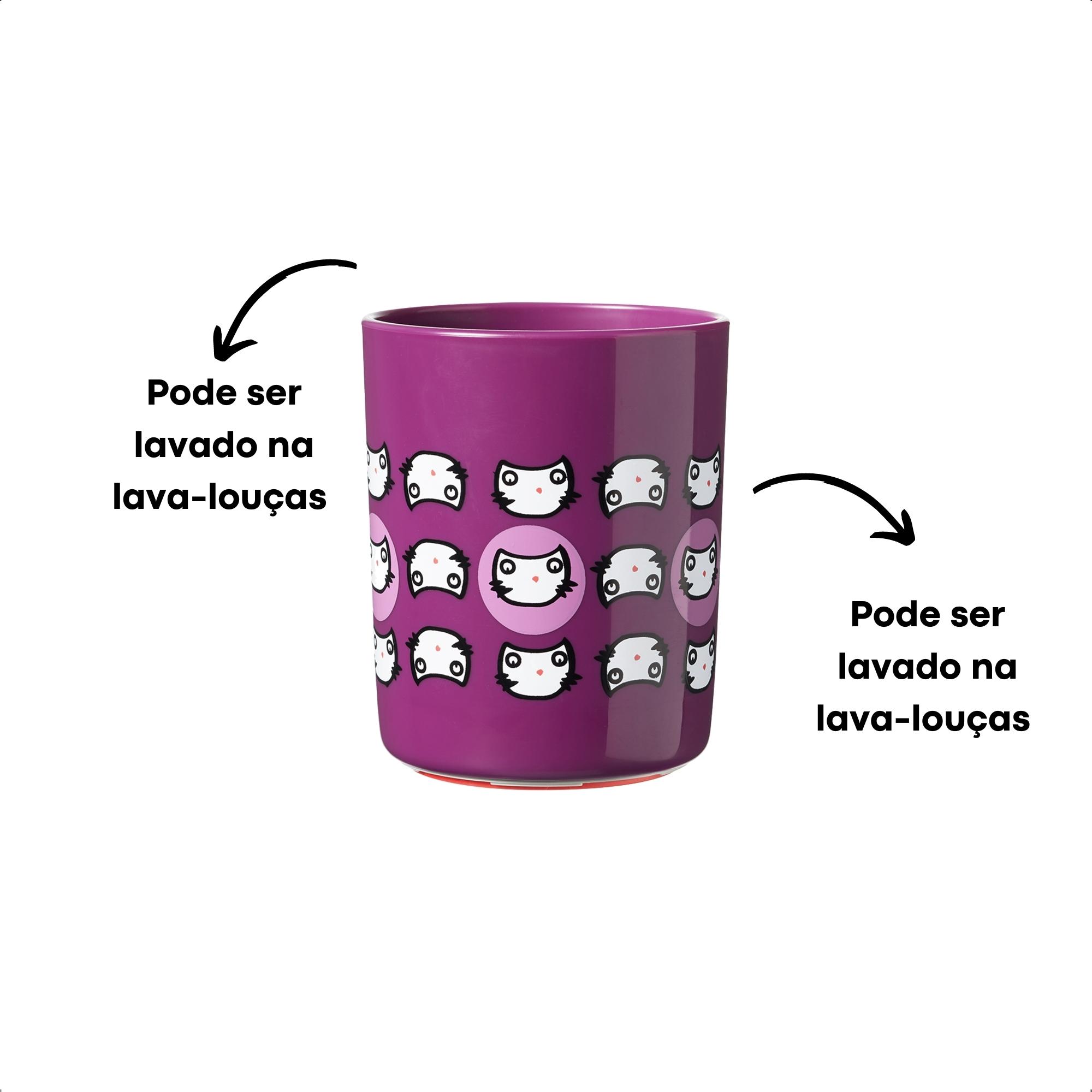 Copo Infantil Anti-queda No Knock 190 ML Difícil de Derrubar Roxo Gatinhos - Multikids