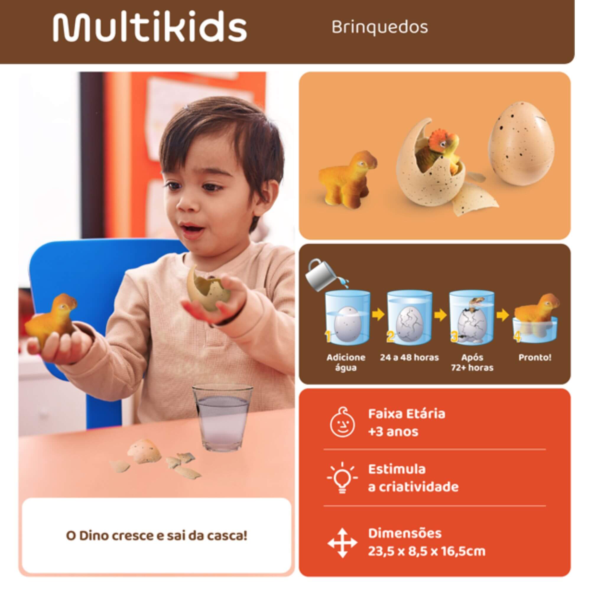 Brinquedo 1 Ovo Dinossauro Fóssil Egg M Cresce na Água Dinossauro Sortido Pop Toys - Multikids