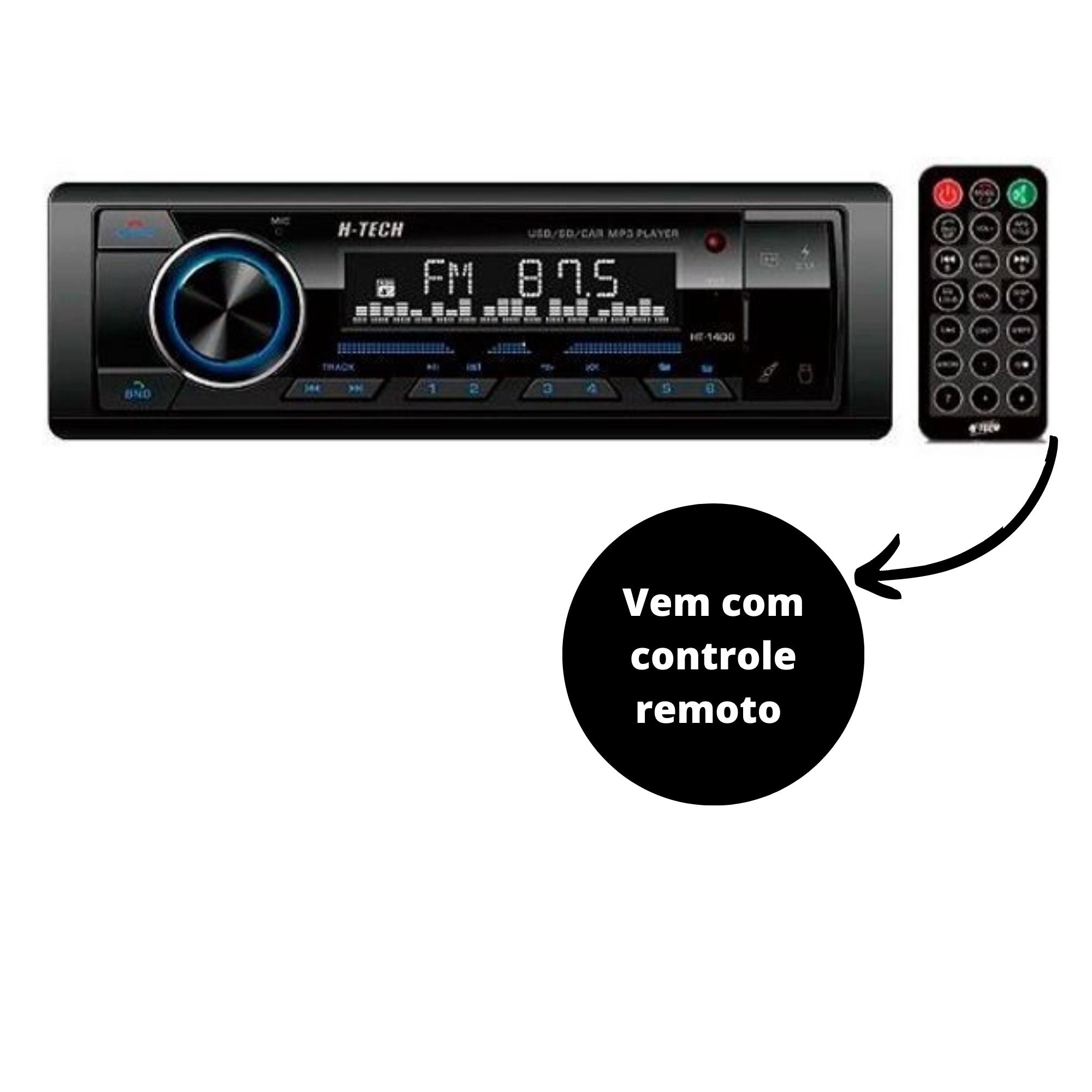 Auto RádioUSB,SD,AUX, Bluetooth Com Controle Remoto 4X60W H-Tech - HT-1400