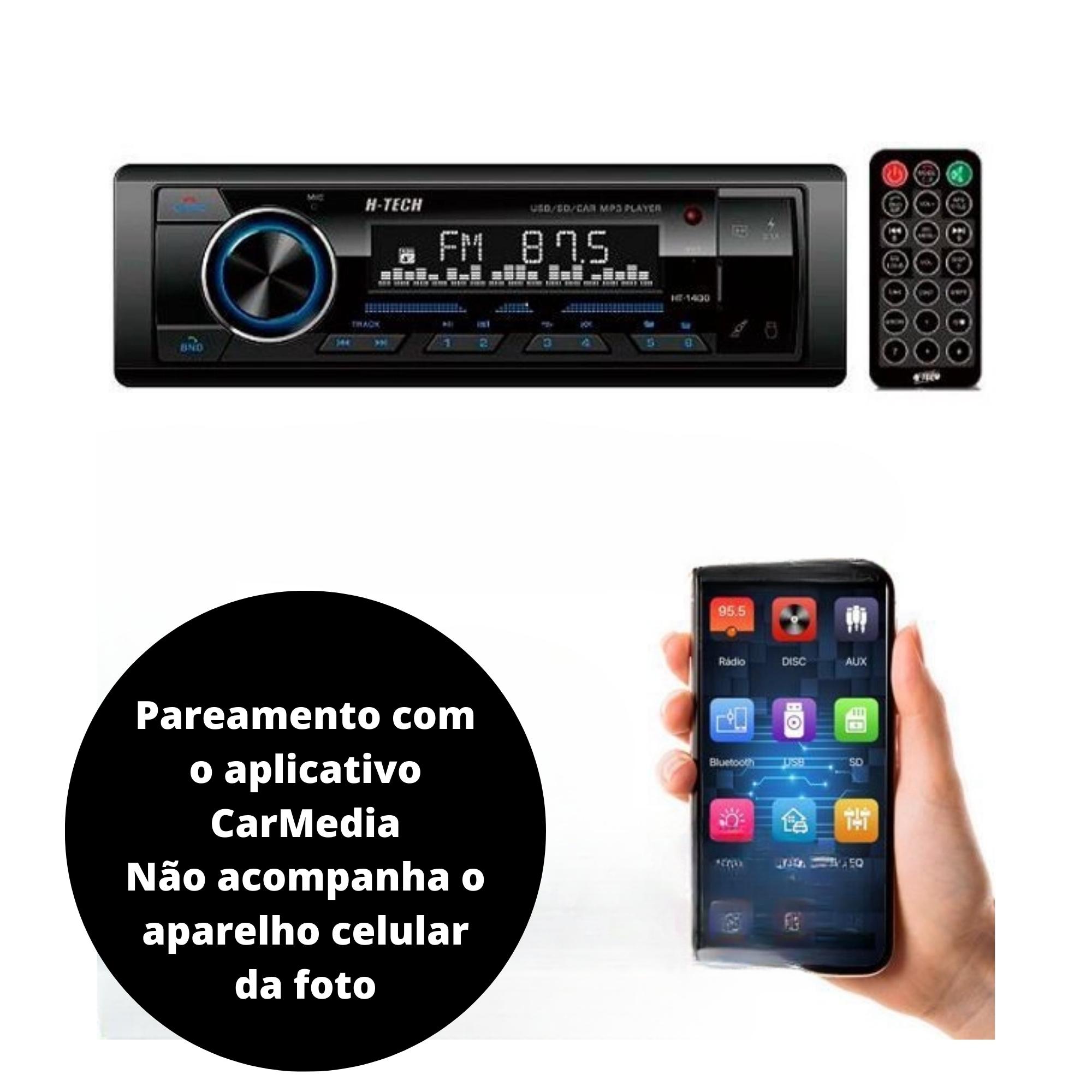 Auto RádioUSB,SD,AUX, Bluetooth Com Controle Remoto 4X60W H-Tech - HT-1400
