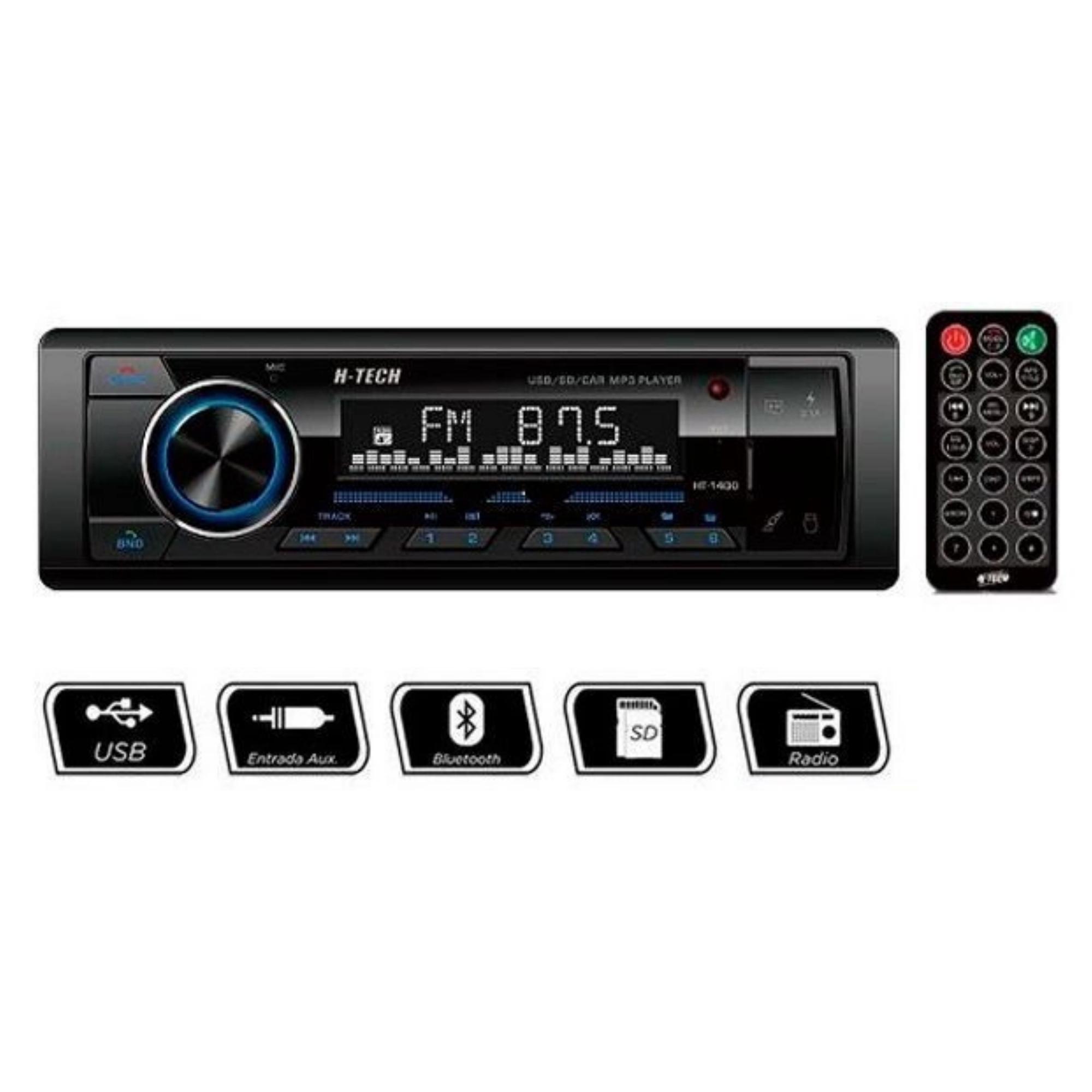 Auto RádioUSB,SD,AUX, Bluetooth Com Controle Remoto 4X60W H-Tech - HT-1400