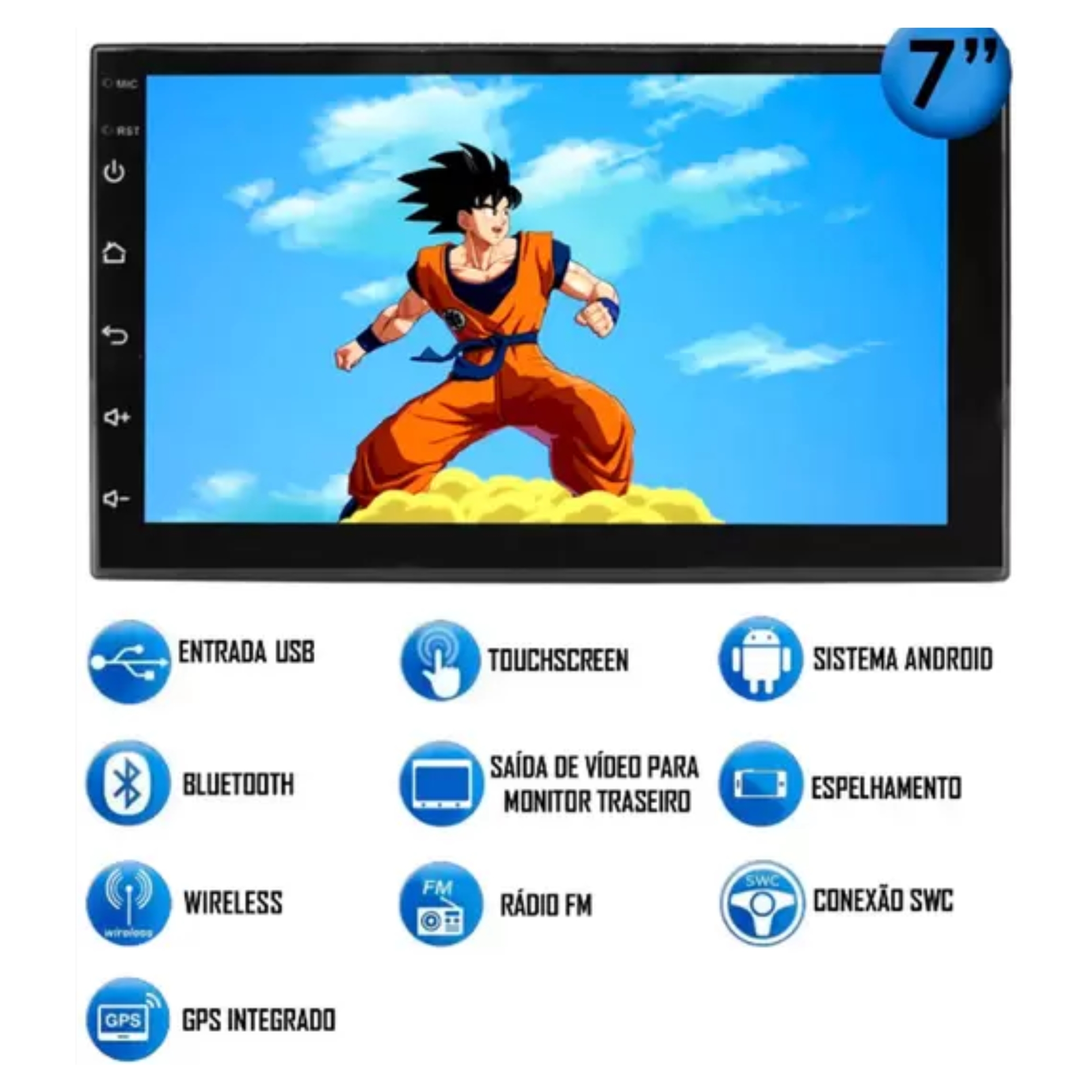 Central Multimídia 2 DIN Android 7 Polegadas Full Touch Gps Wi-Fi integrado H-Tech - HT-7023CA