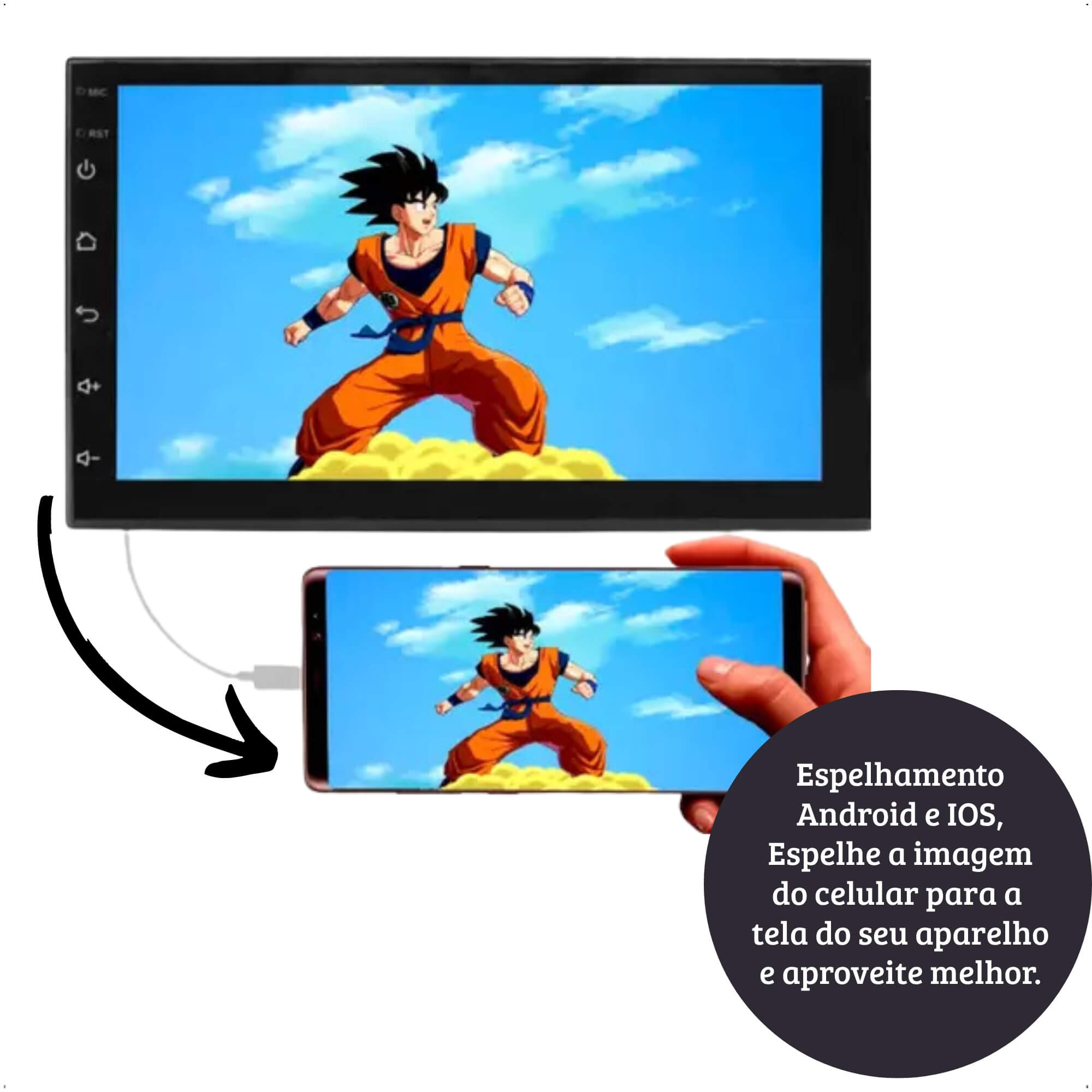 Central Multimídia 2 DIN Android 7 Polegadas Full Touch Gps Wi-Fi integrado H-Tech - HT-7023CA