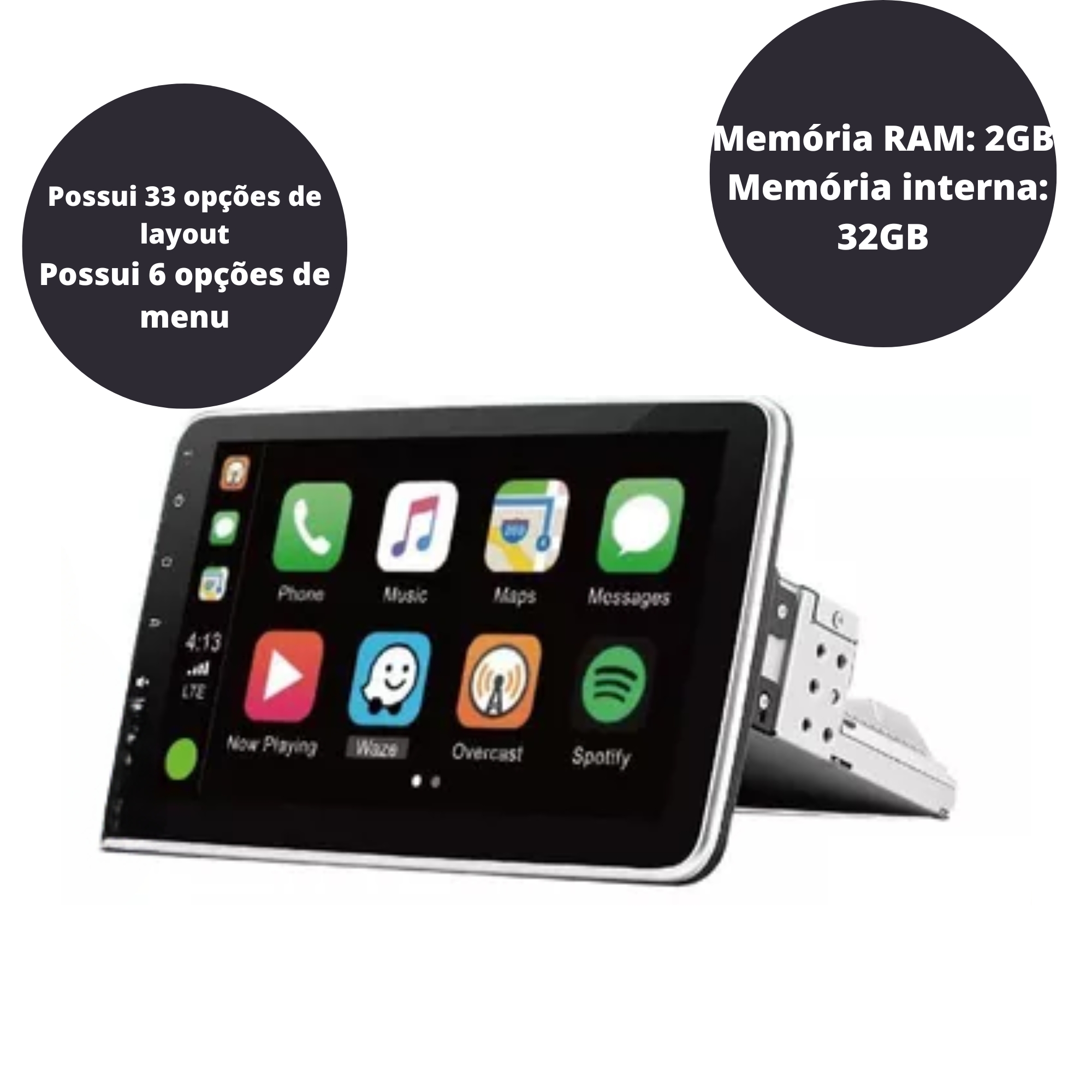 Multimidia Tela 10 Tela Rotativa 1 DIN Flutuante Android 12 H-Tech - HT-9300CA