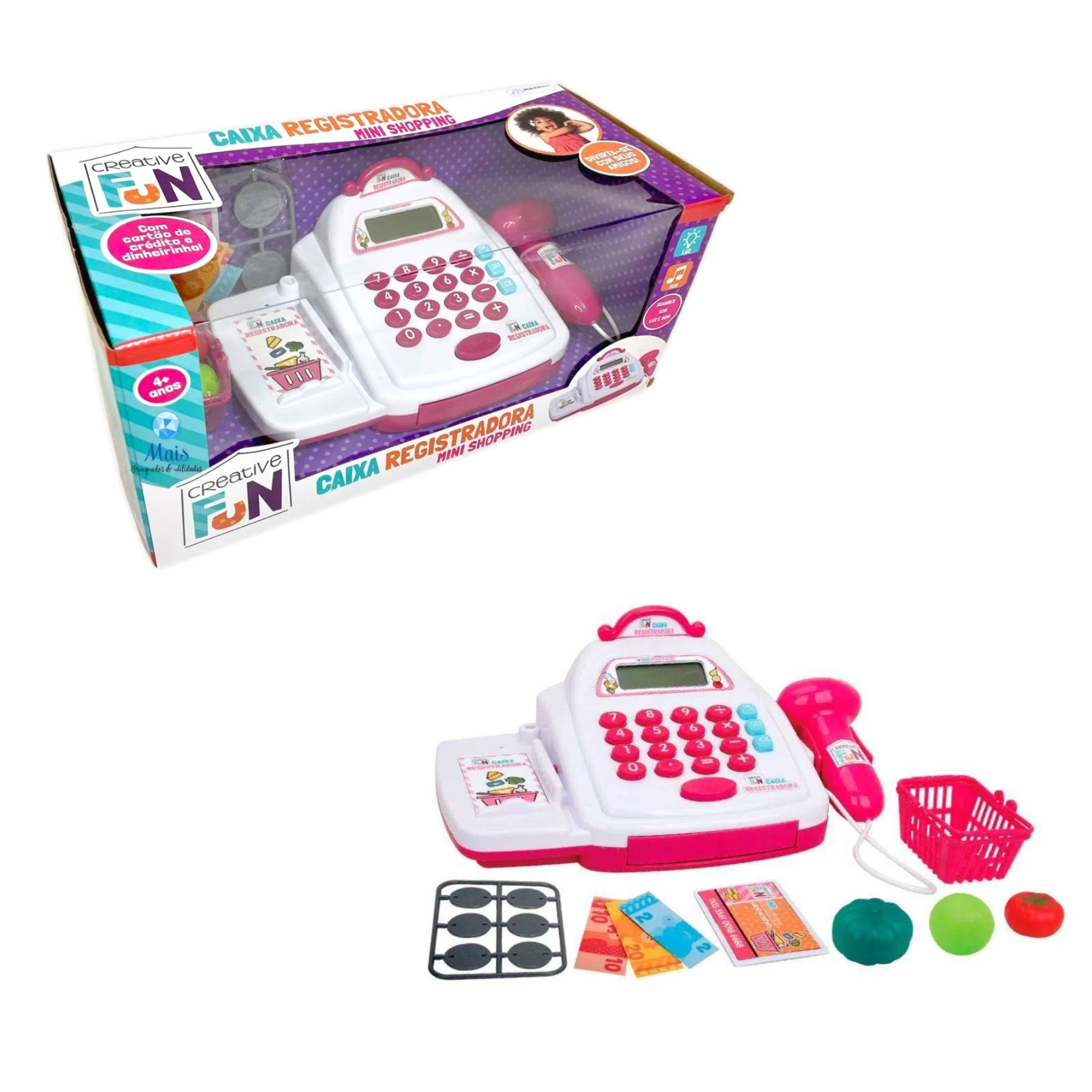 Kit Brinquedo Creative Fun Caixa Registradora Mini Shopping Rosa e Creative Fun Mini Feirinha Divertida -Multikids
