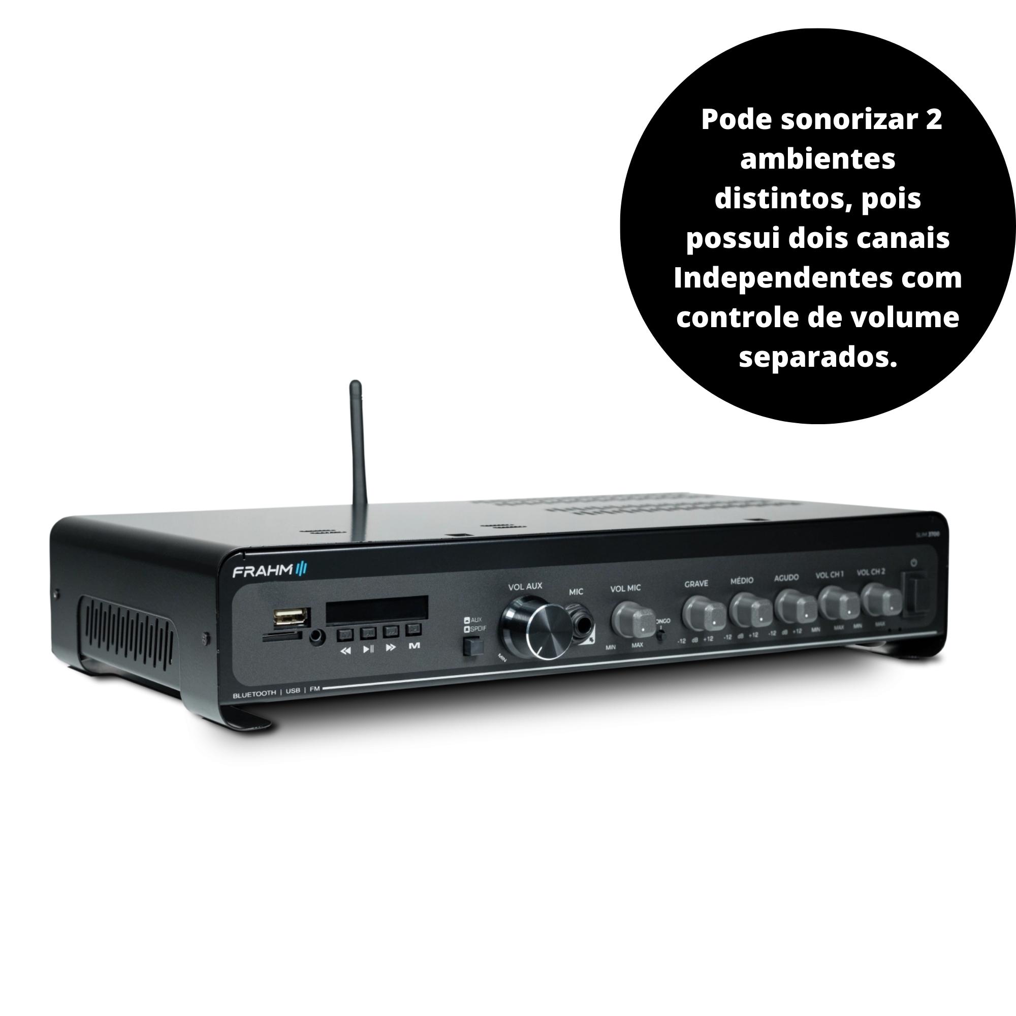 Amplificador Slim 3700 Optical G5 Som Ambiente Potência 240W RMS Bivolt Mono Classe D Frahm - 32112