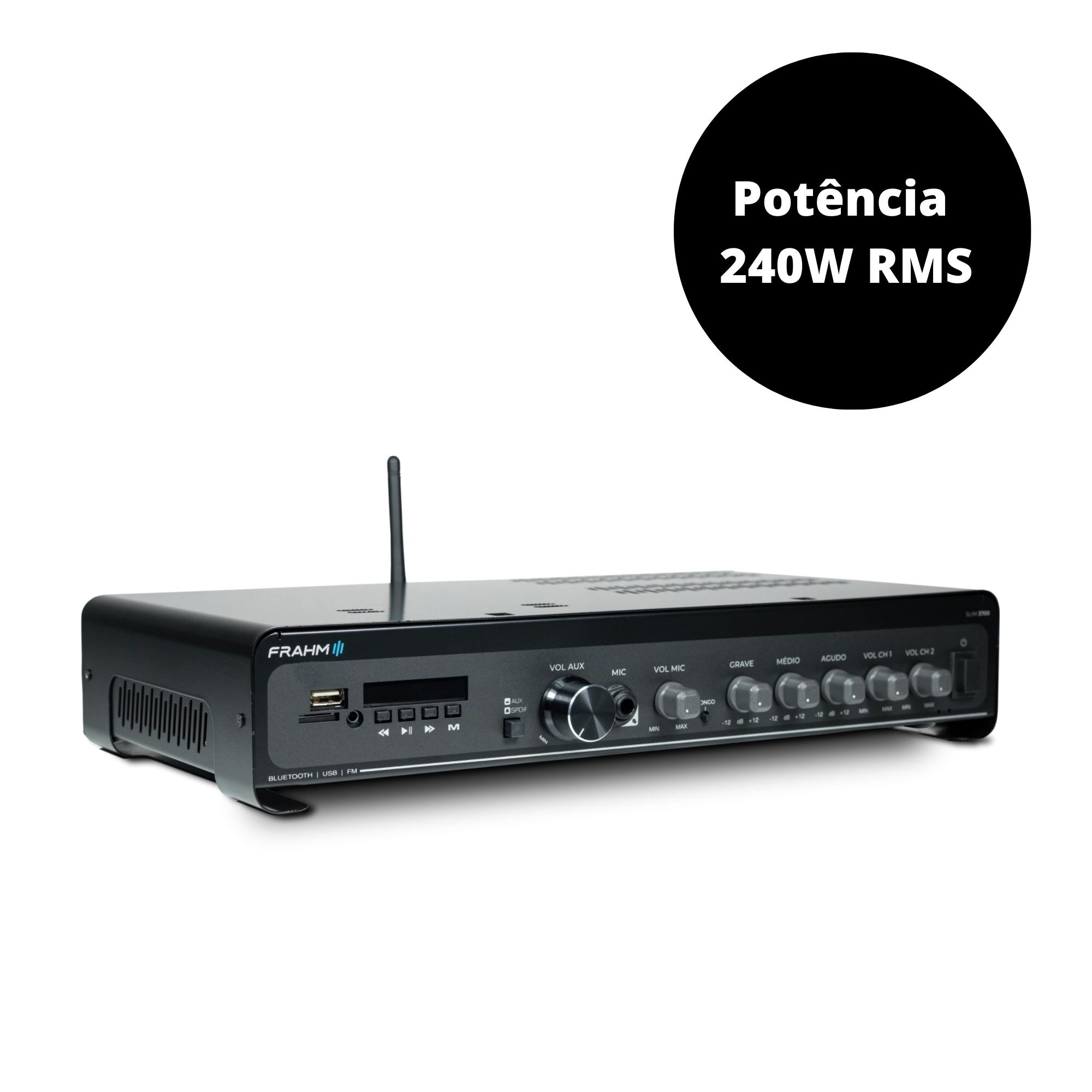 Amplificador Slim 3700 Optical G5 Som Ambiente Potência 240W RMS Bivolt Mono Classe D Frahm - 32112