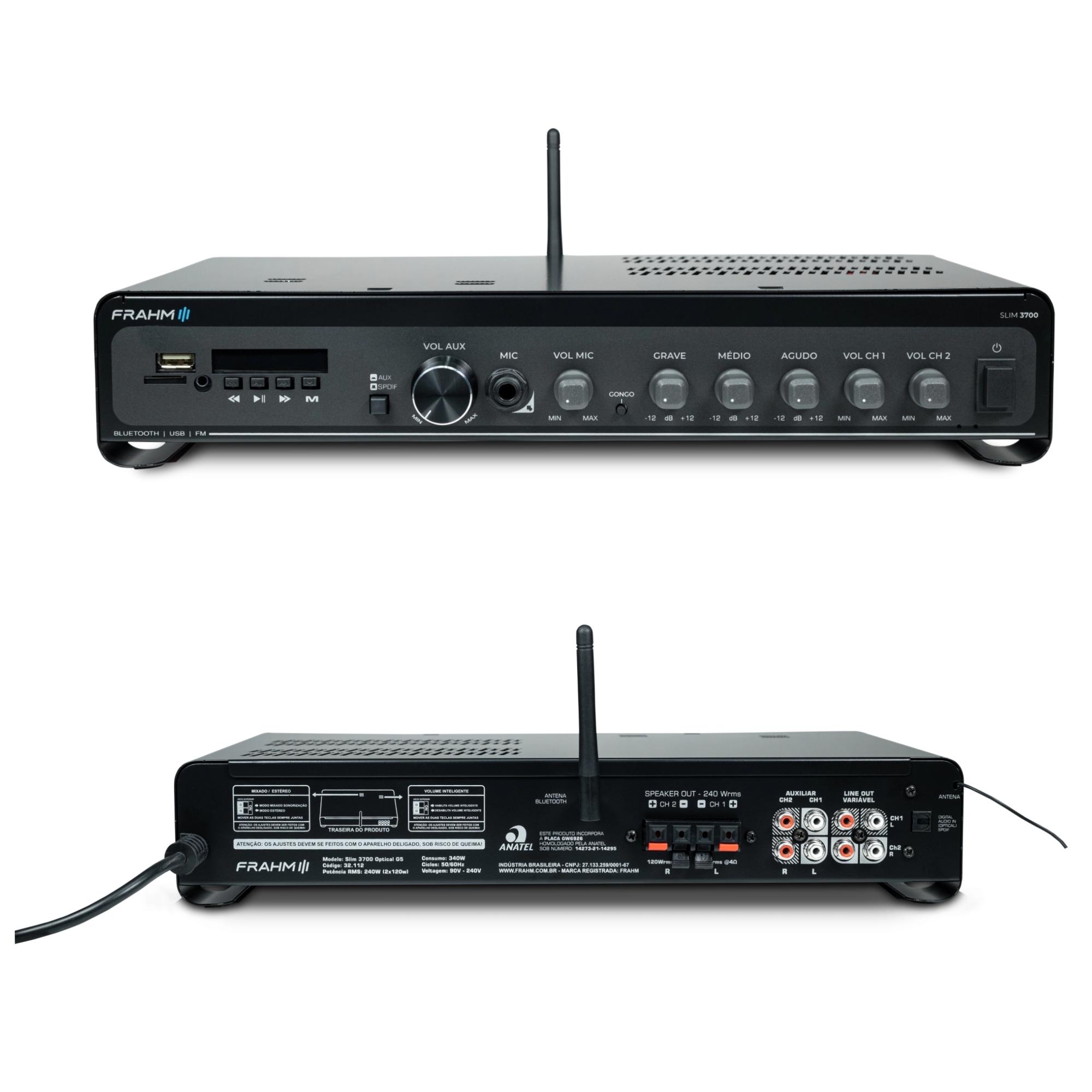 Amplificador Slim 3700 Optical G5 Som Ambiente Potência 240W RMS Bivolt Mono Classe D Frahm - 32112