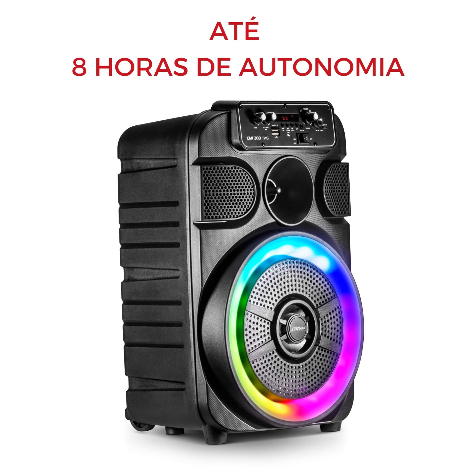 Caixa de Som Ativa Multiuso 300W RMS Bluetooth Show de luzes até 8h FM Frahm - CMF 300 TWS