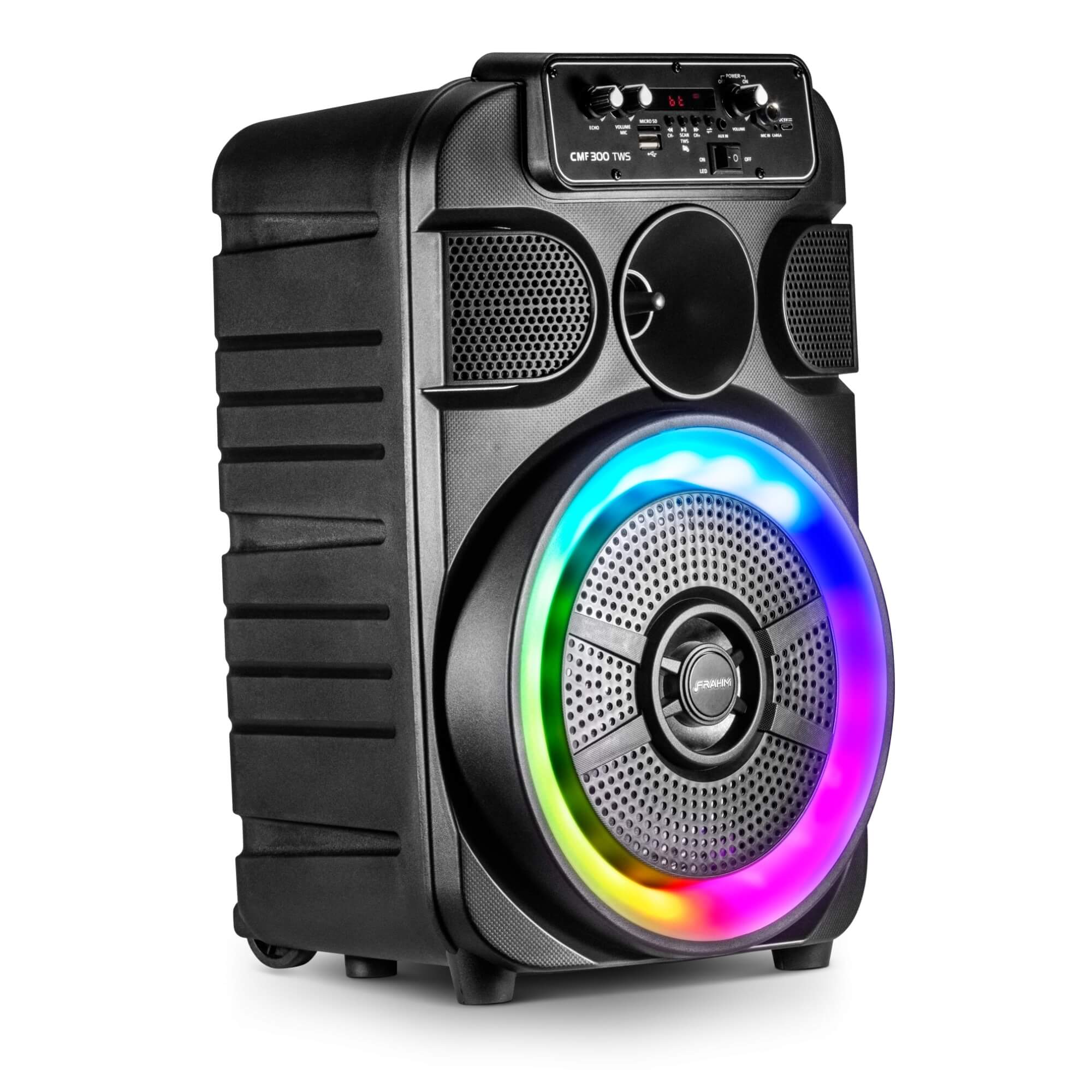Caixa de Som Ativa Multiuso 300W RMS Bluetooth Show de luzes até 8h FM Frahm - CMF 300 TWS