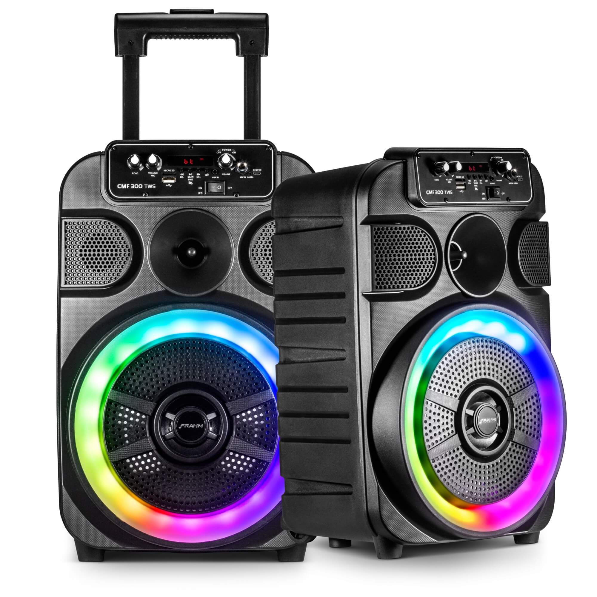 Caixa de Som Ativa Multiuso 300W RMS Bluetooth Show de luzes até 8h FM Frahm - CMF 300 TWS