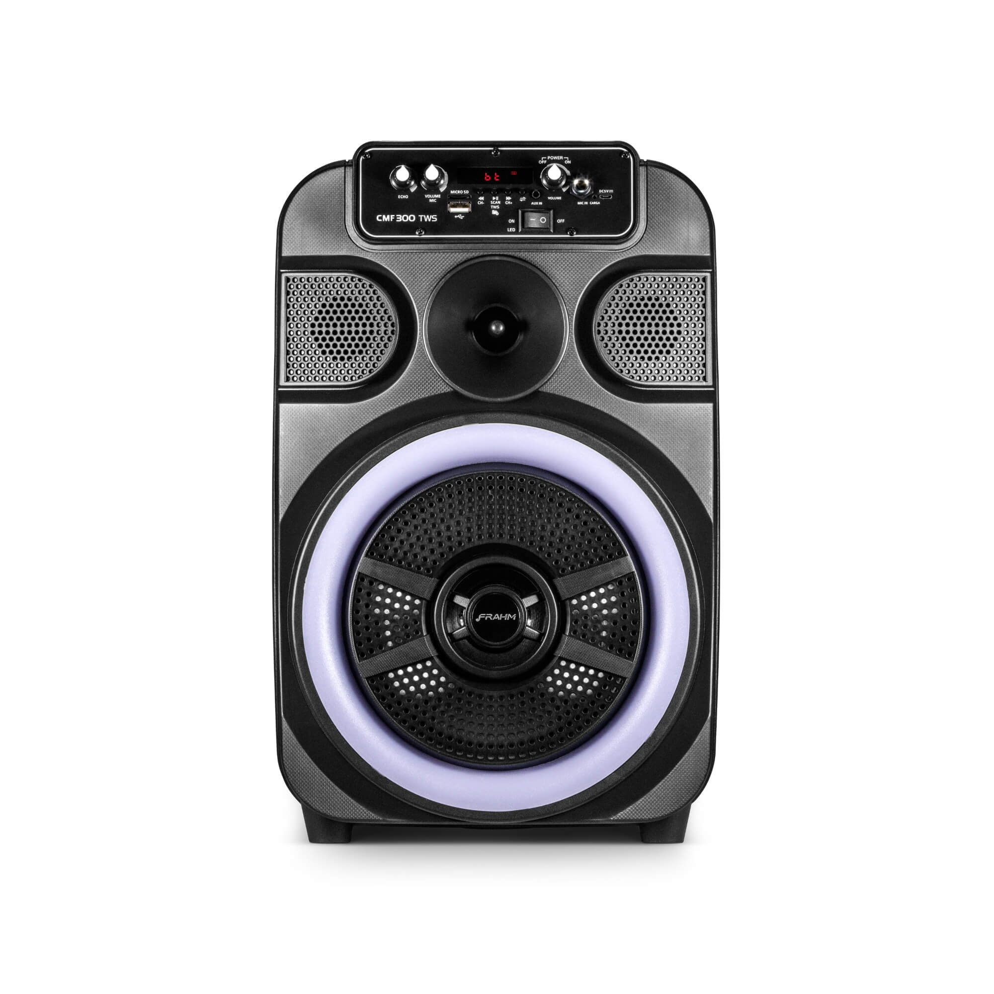 Caixa de Som Ativa Multiuso 300W RMS Bluetooth Show de luzes até 8h FM Frahm - CMF 300 TWS
