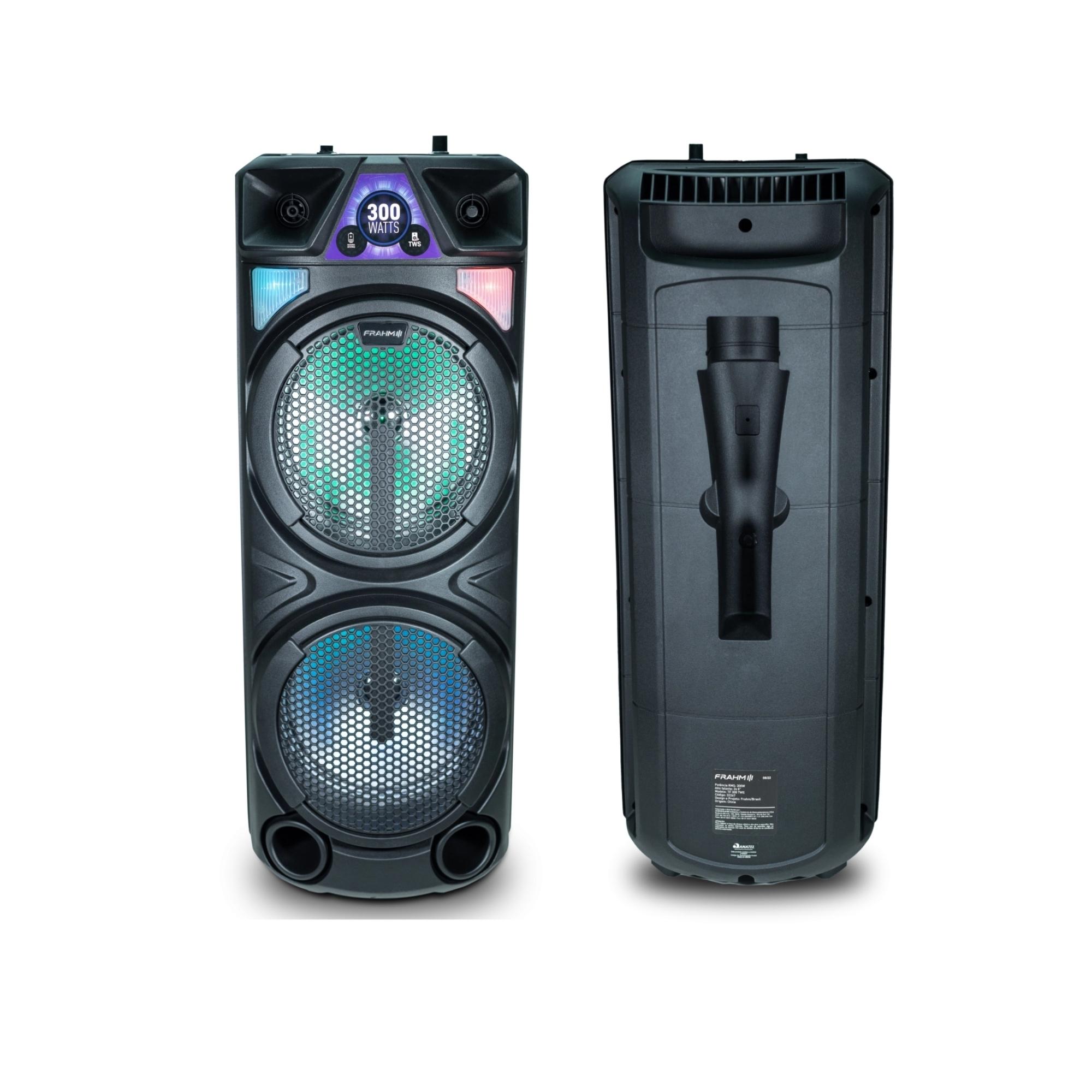 Caixa de Som Ativa 300W RMS Bluetooth Show de Luzes +7 Horas de Autonomia TF300 TWS Frahm - 32267