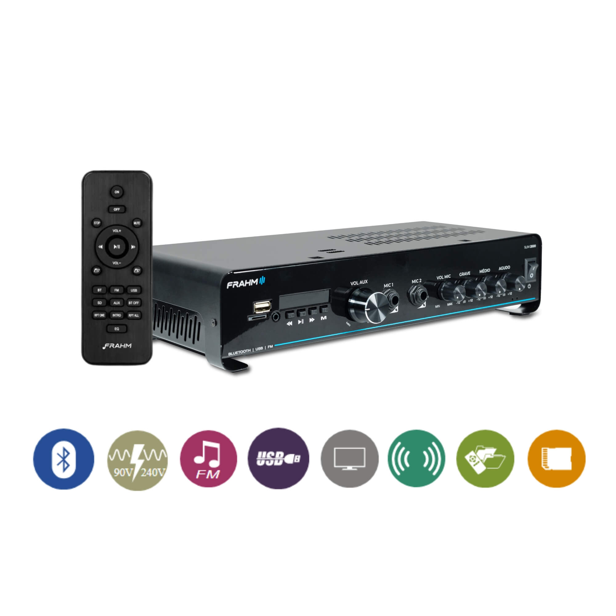 Amplificador Receiver Som Ambiente Slim 2000 G5 120W RMS RCA USB P2 e Micro SD Frahm 32105