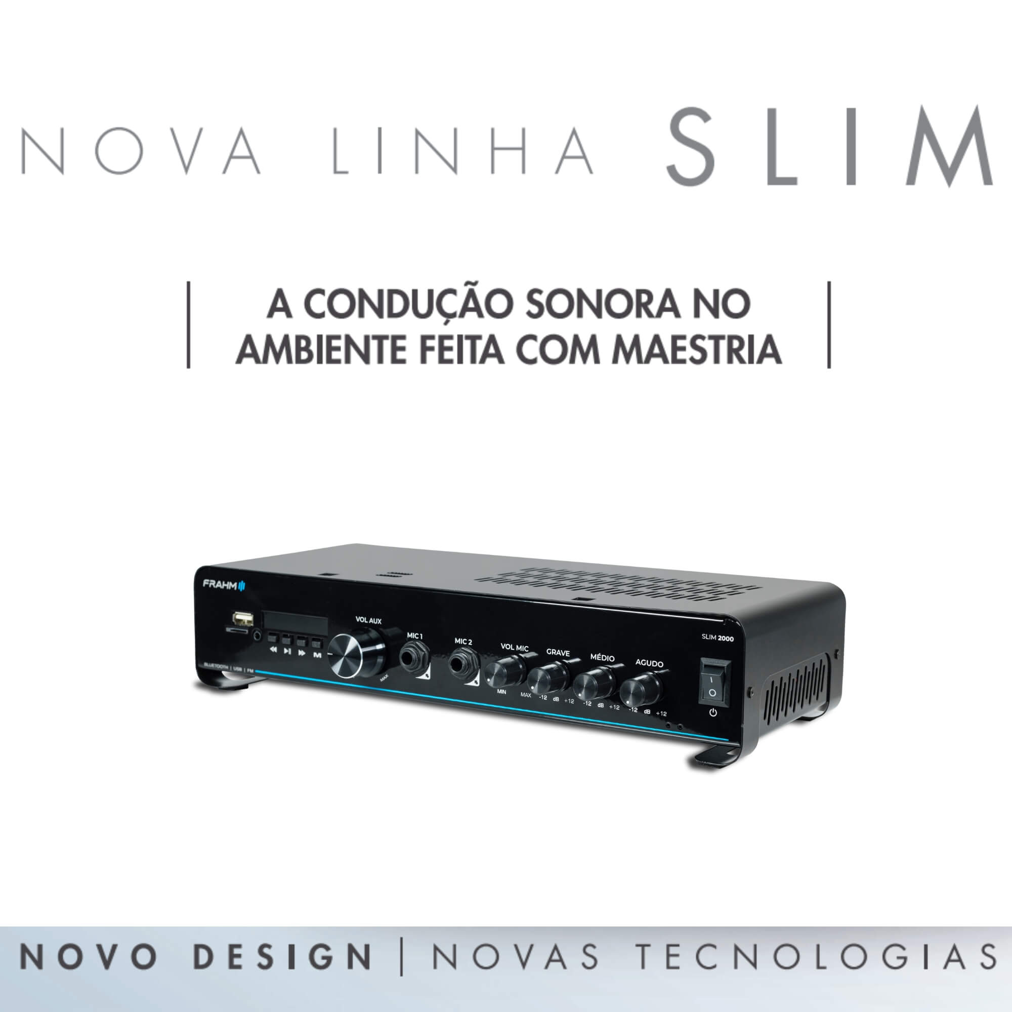 Amplificador Receiver Som Ambiente Slim 2000 G5 120W RMS RCA USB P2 e Micro SD Frahm 32105