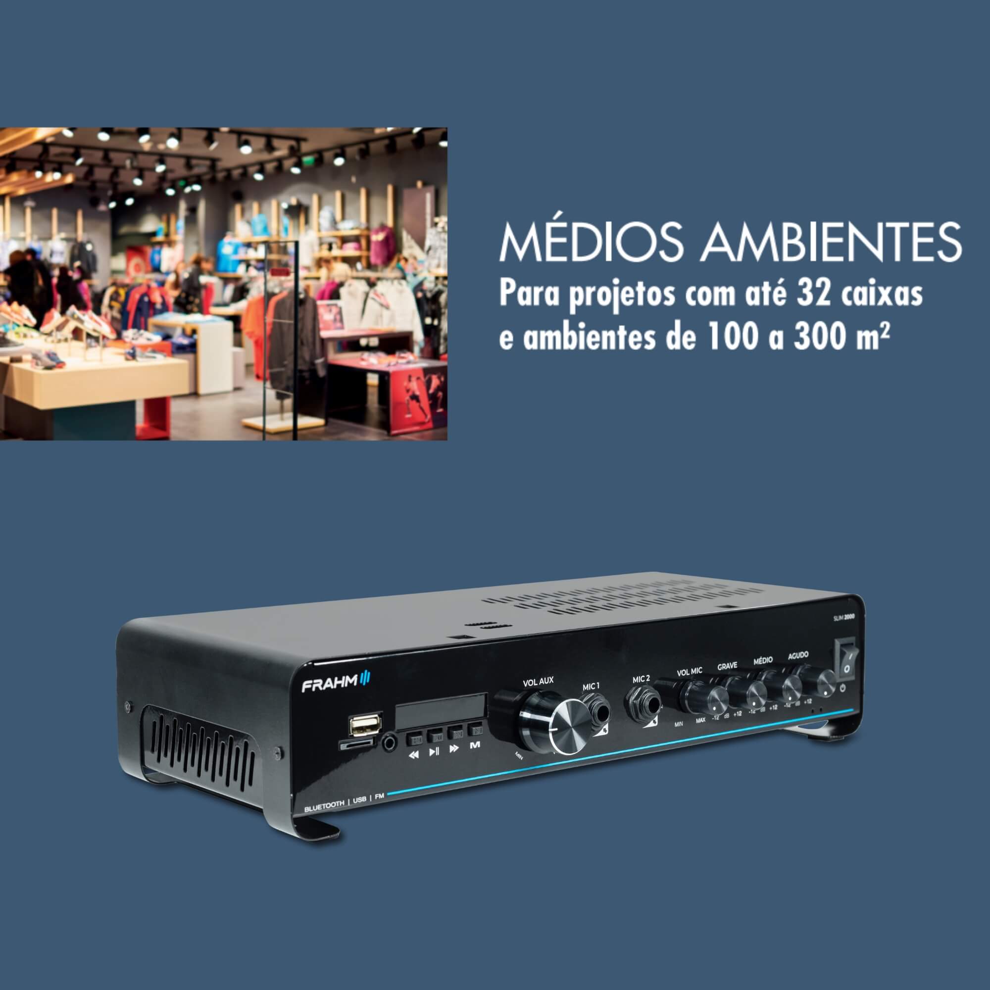 Amplificador Receiver Som Ambiente Slim 2000 G5 120W RMS RCA USB P2 e Micro SD Frahm 32105