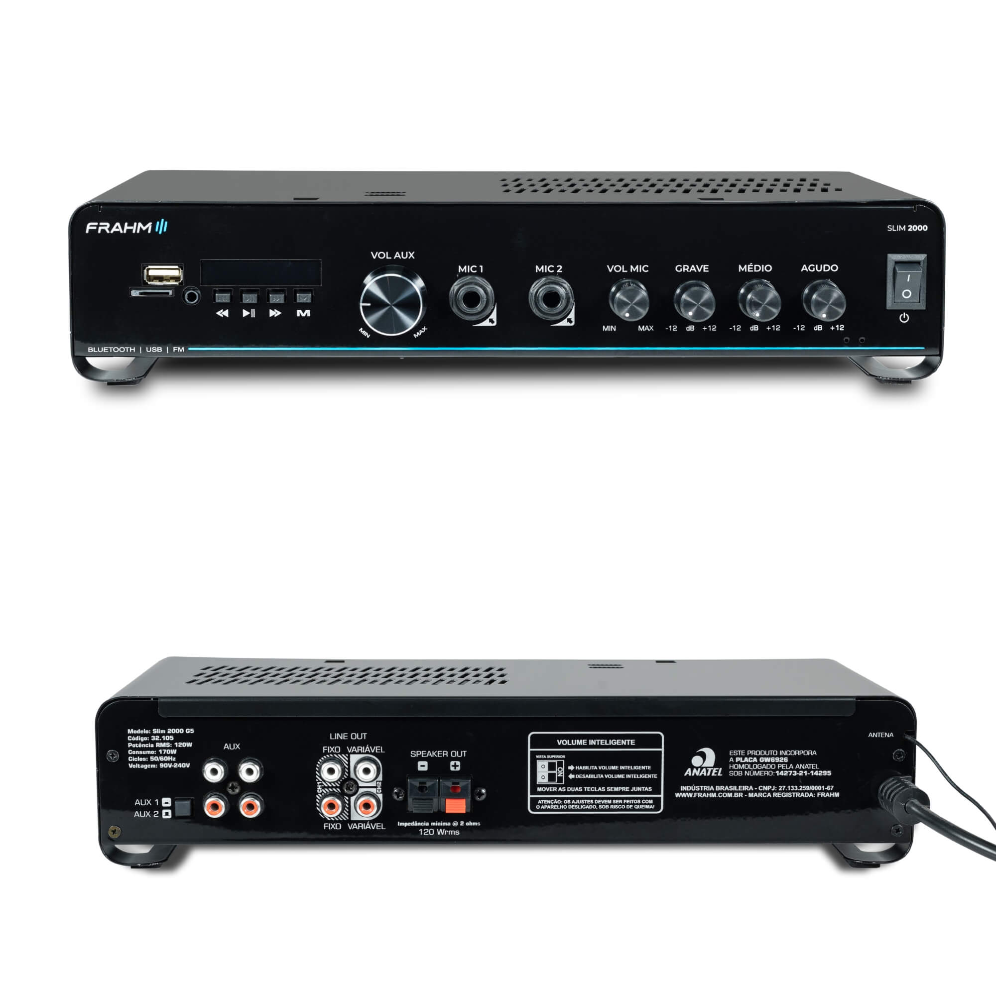 Amplificador Receiver Som Ambiente Slim 2000 G5 120W RMS RCA USB P2 e Micro SD Frahm 32105