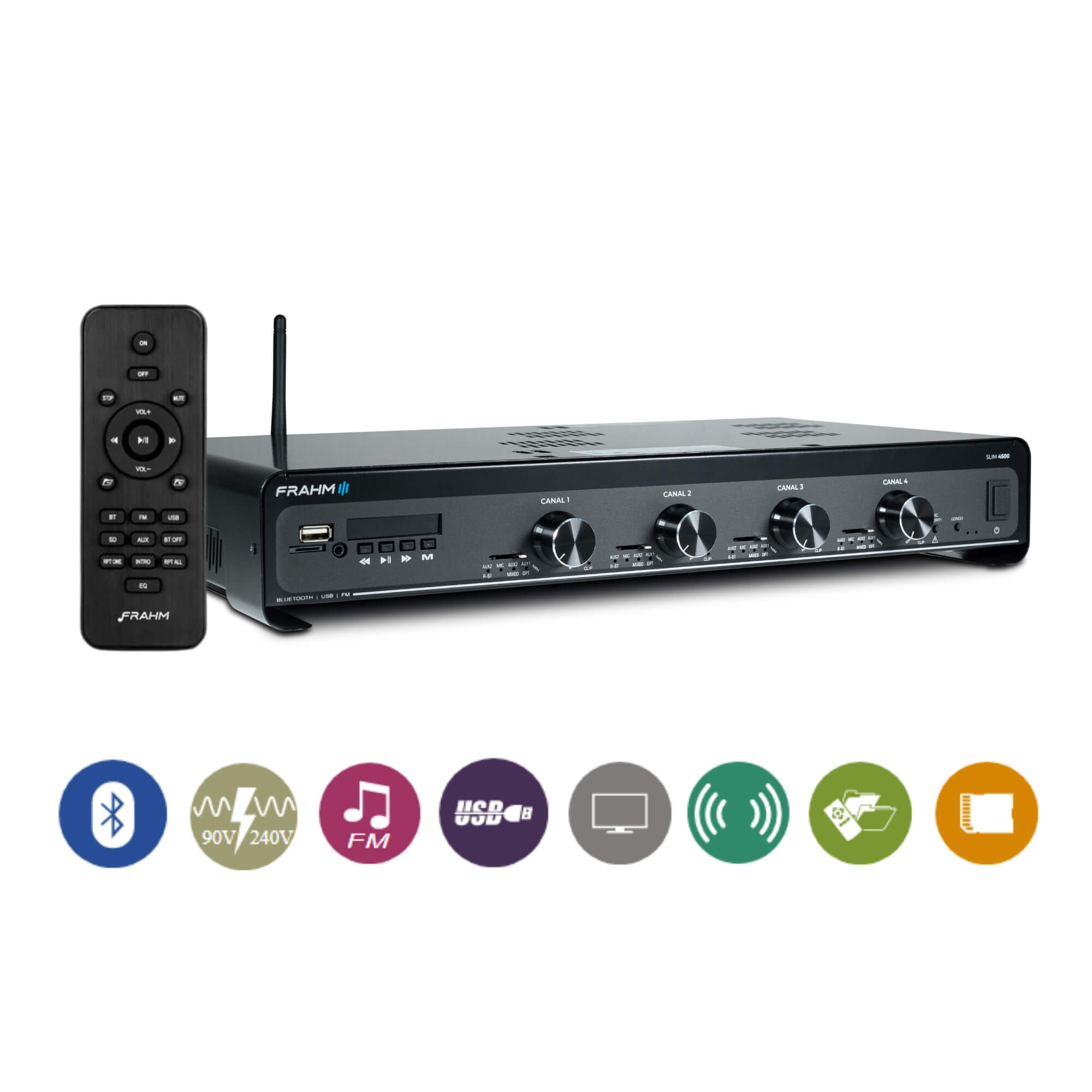 Amplificador Receiver Som Slim 4500 Optical G5 4 Canais 120W Bluetooth RCA USB P2 Frahm - 32115