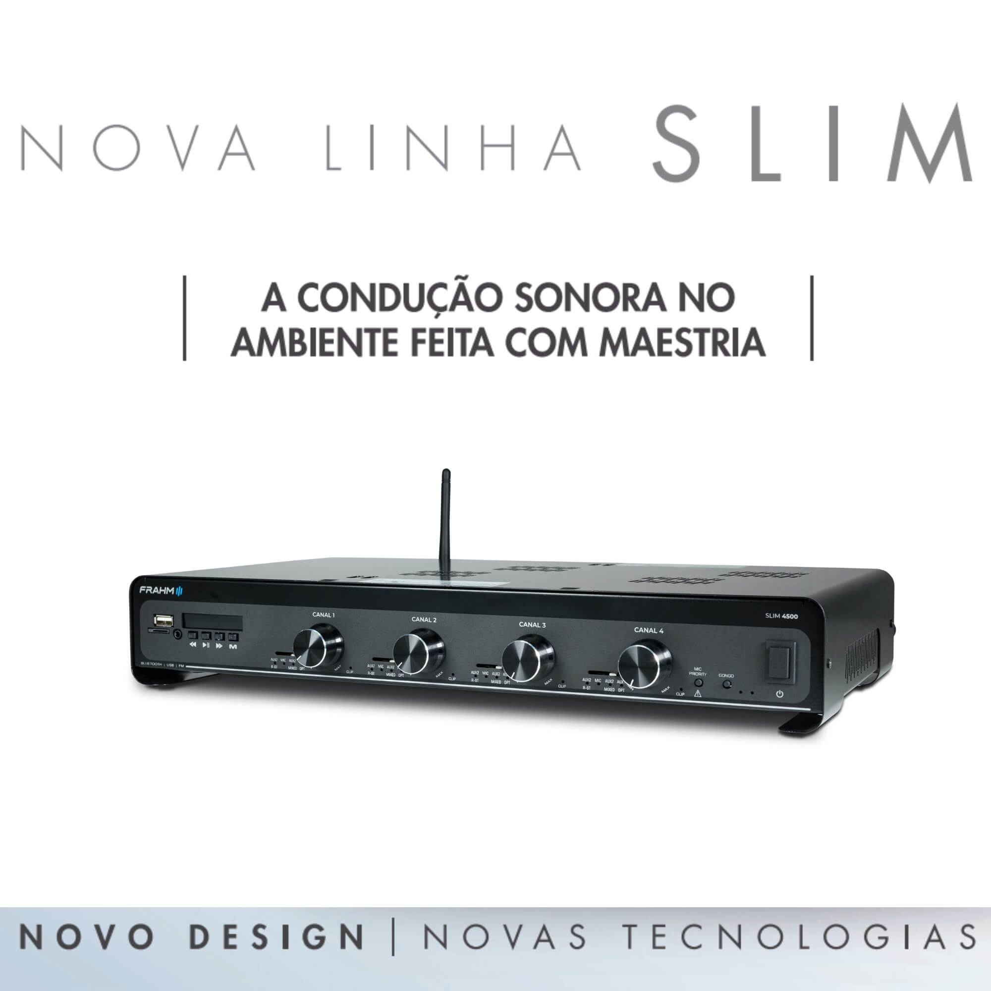 Amplificador Receiver Som Slim 4500 Optical G5 4 Canais 120W Bluetooth RCA USB P2 Frahm - 32115