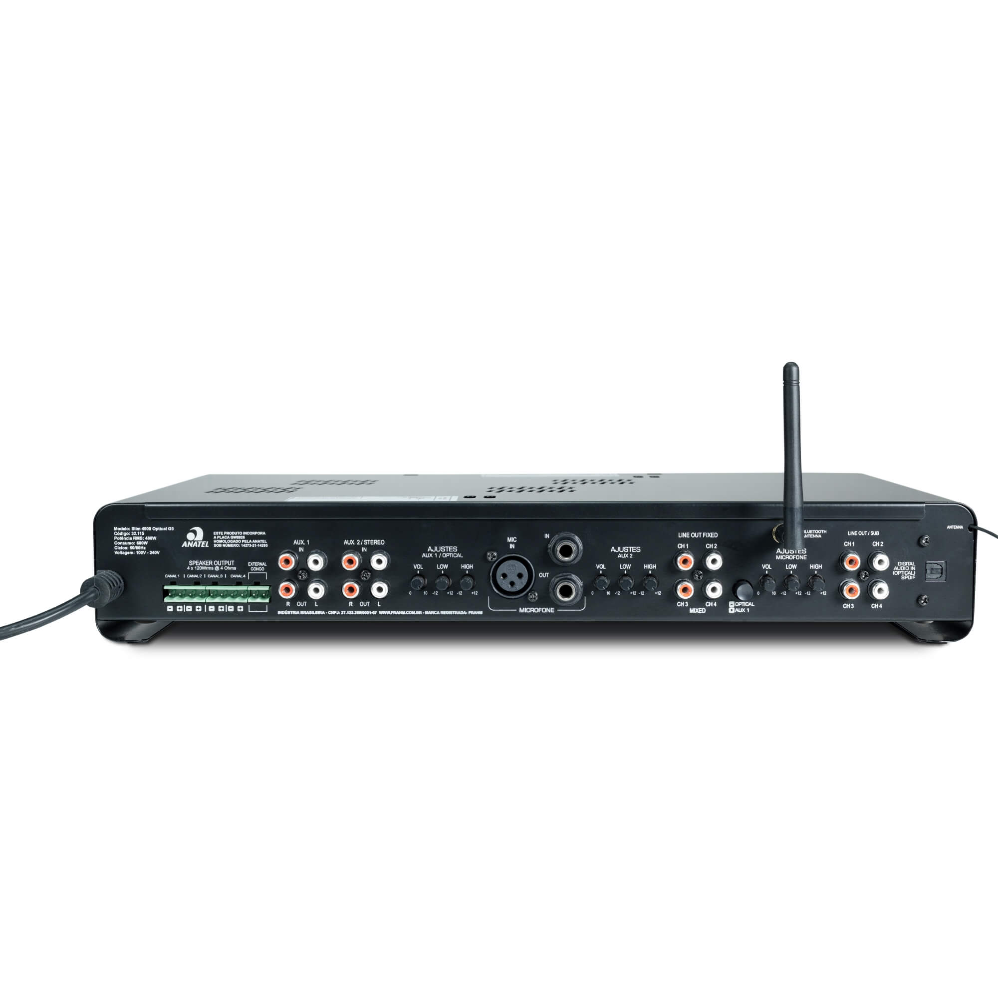 Amplificador Receiver Som Slim 4500 Optical G5 4 Canais 120W Bluetooth RCA USB P2 Frahm - 32115
