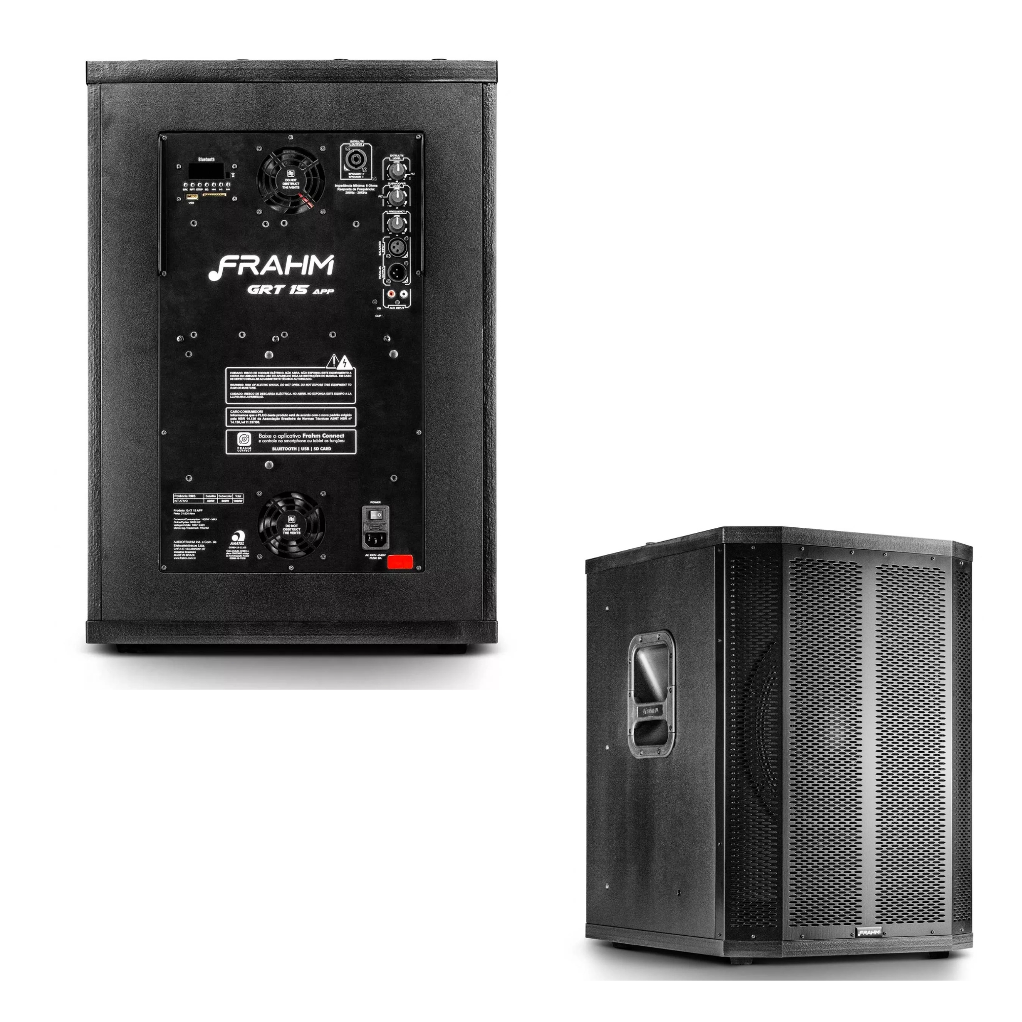 Sistema Caixa de Som 1000W RMS Torre PA Ativo Biampl. Sat/Sub. Bluetooth USB RCA Frahm GRT 15 APP 31624