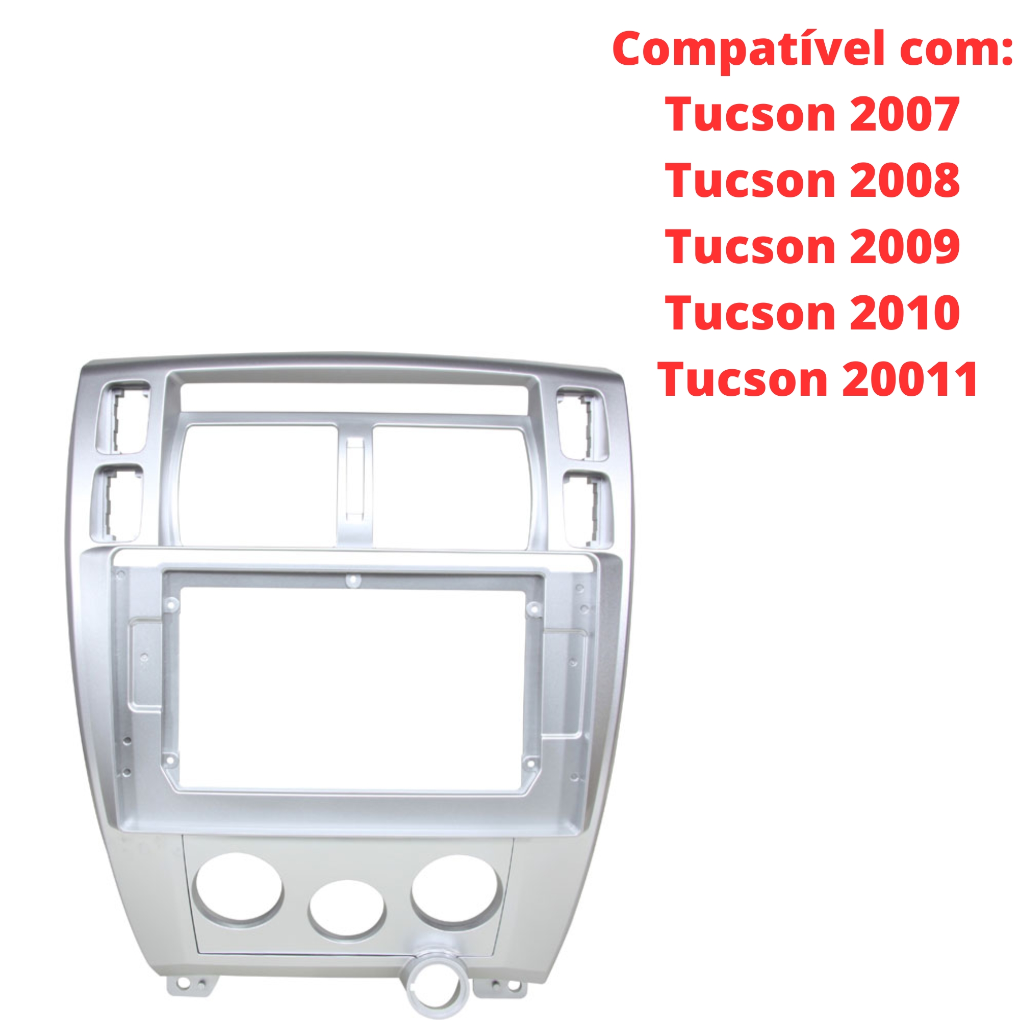 Moldura 10 Polegadas Tucson 2007~2011 Modelo com Ar Digital e Analógico, Prata - Expex  EPX10HY009