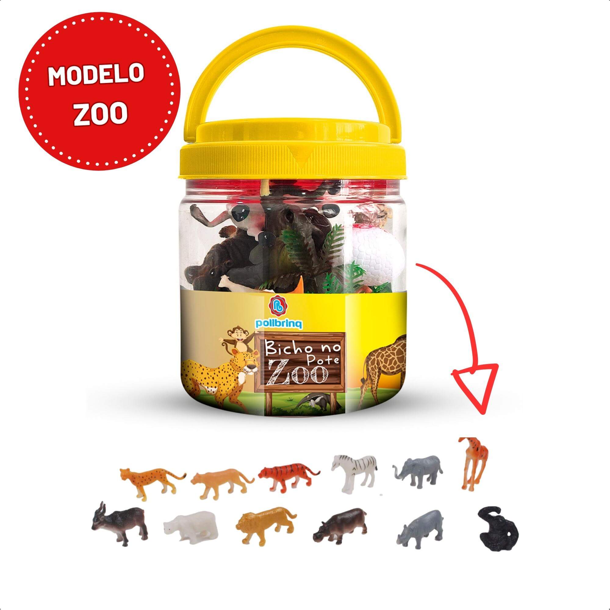Brinquedo Balde Animais Sortidos Dinossauro/Fazenda/Zoológico Miniaturas No Pote  Polibrinq 2319