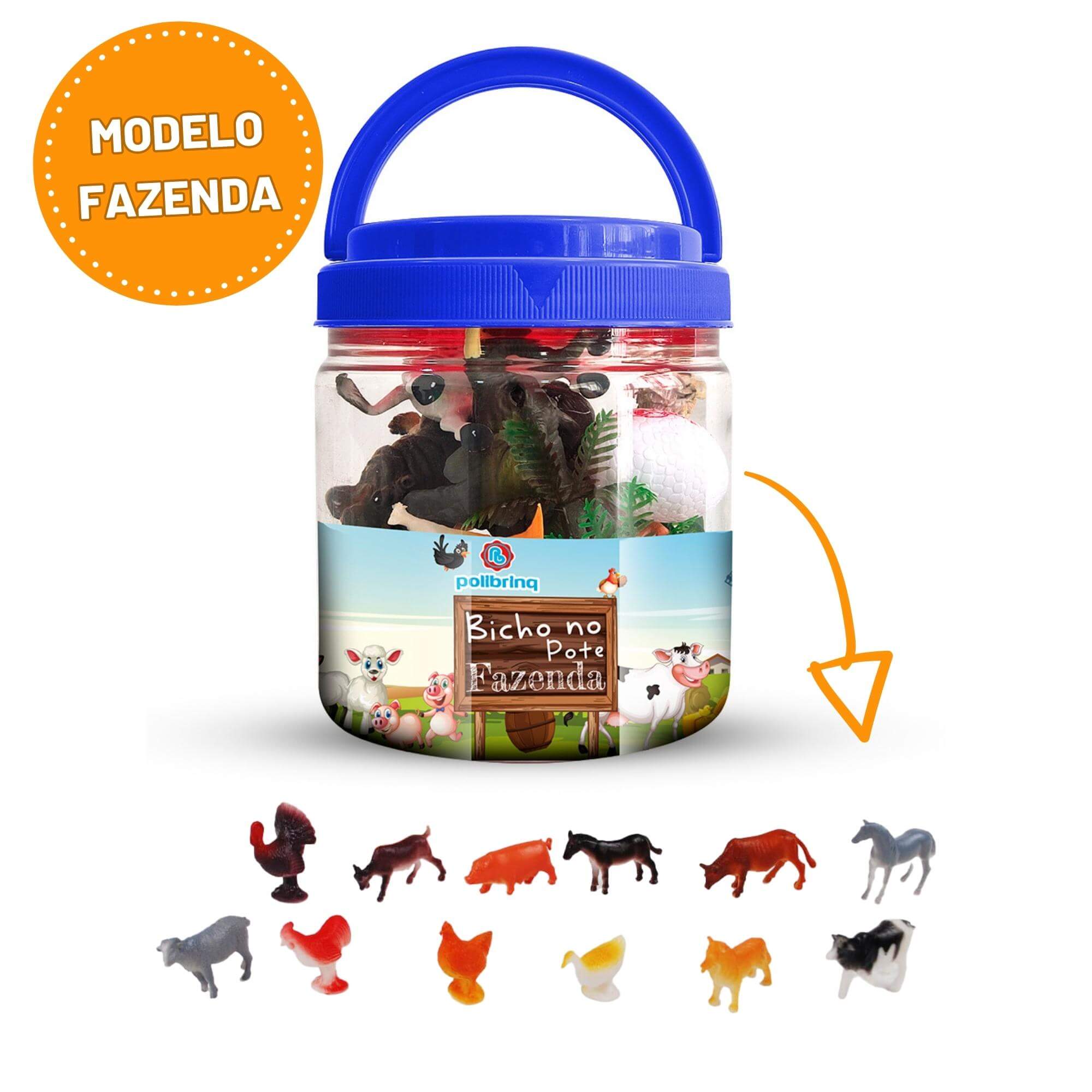 Brinquedo Balde Animais Sortidos Dinossauro/Fazenda/Zoológico Miniaturas No Pote  Polibrinq 2319