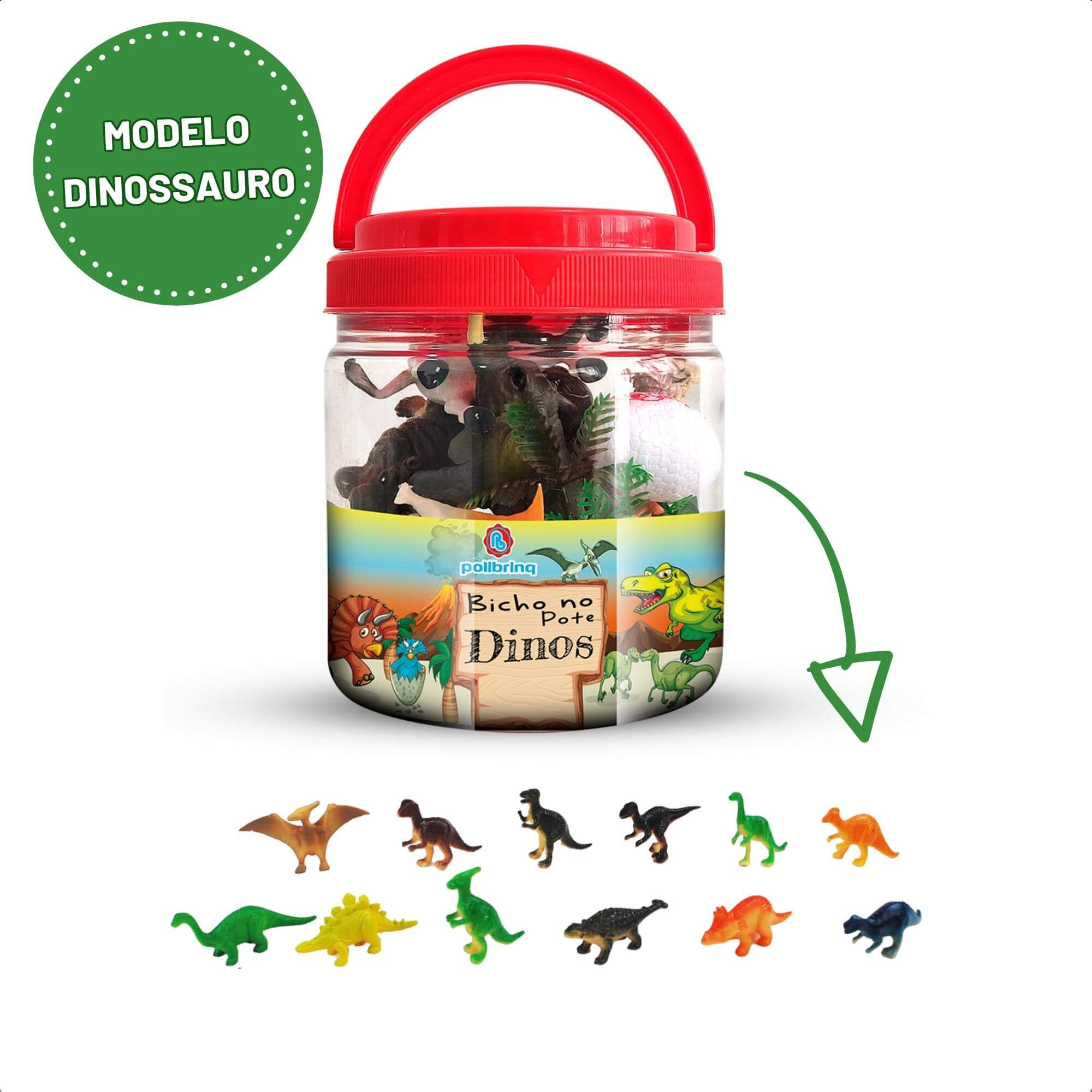 Brinquedo Balde Animais Sortidos Dinossauro/Fazenda/Zoológico Miniaturas No Pote  Polibrinq 2319
