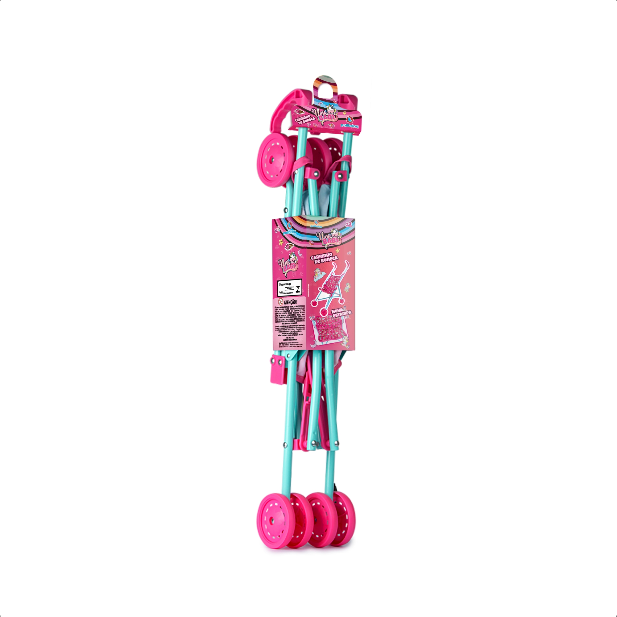 Brinquedo Carrinho Boneca Dobrável Tam. M Rosa/Azul Cinto Bonecas Unitário Sortido Polibrinq-7026