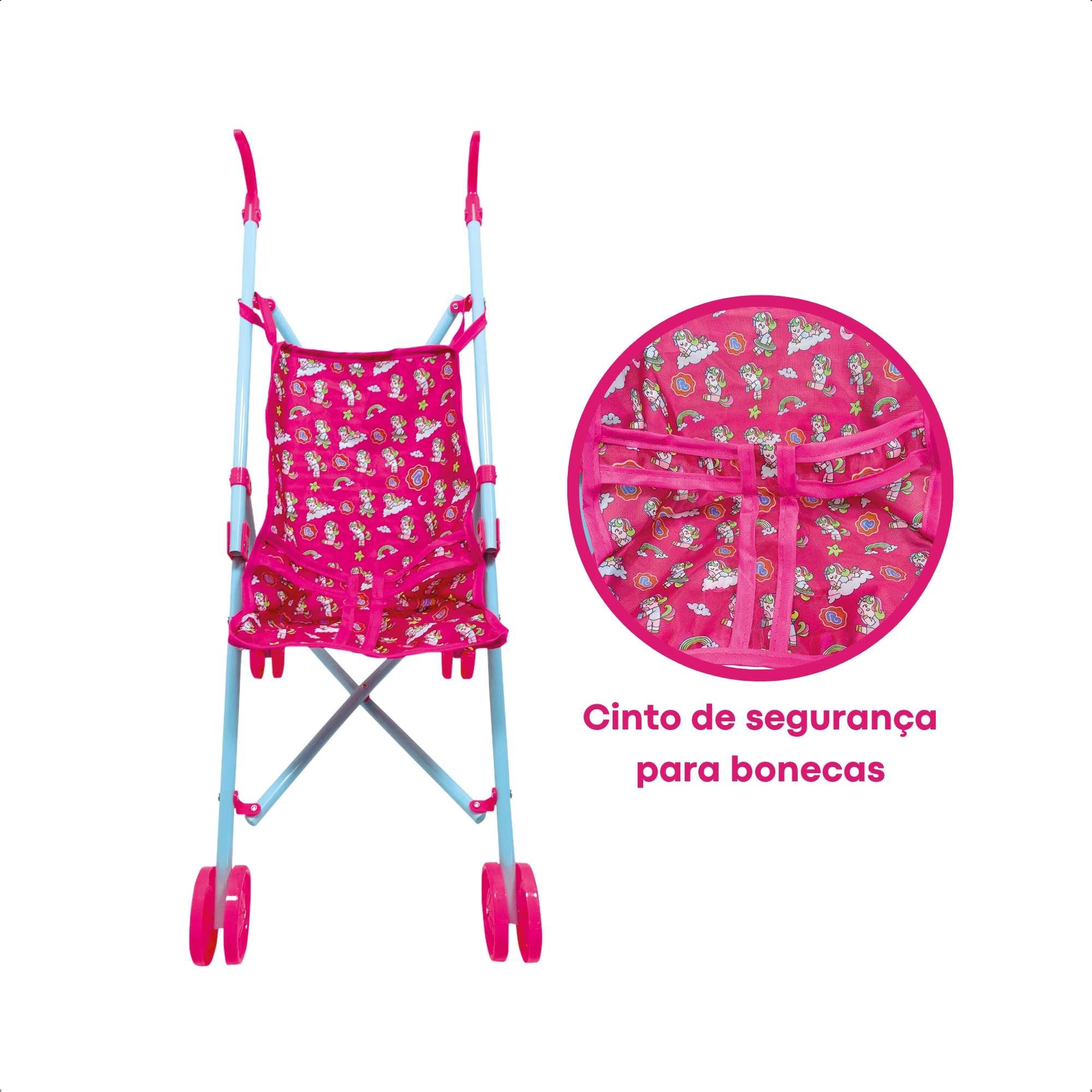 Brinquedo Carrinho Boneca Dobrável Tam. M Rosa/Azul Cinto Bonecas Unitário Sortido Polibrinq-7026
