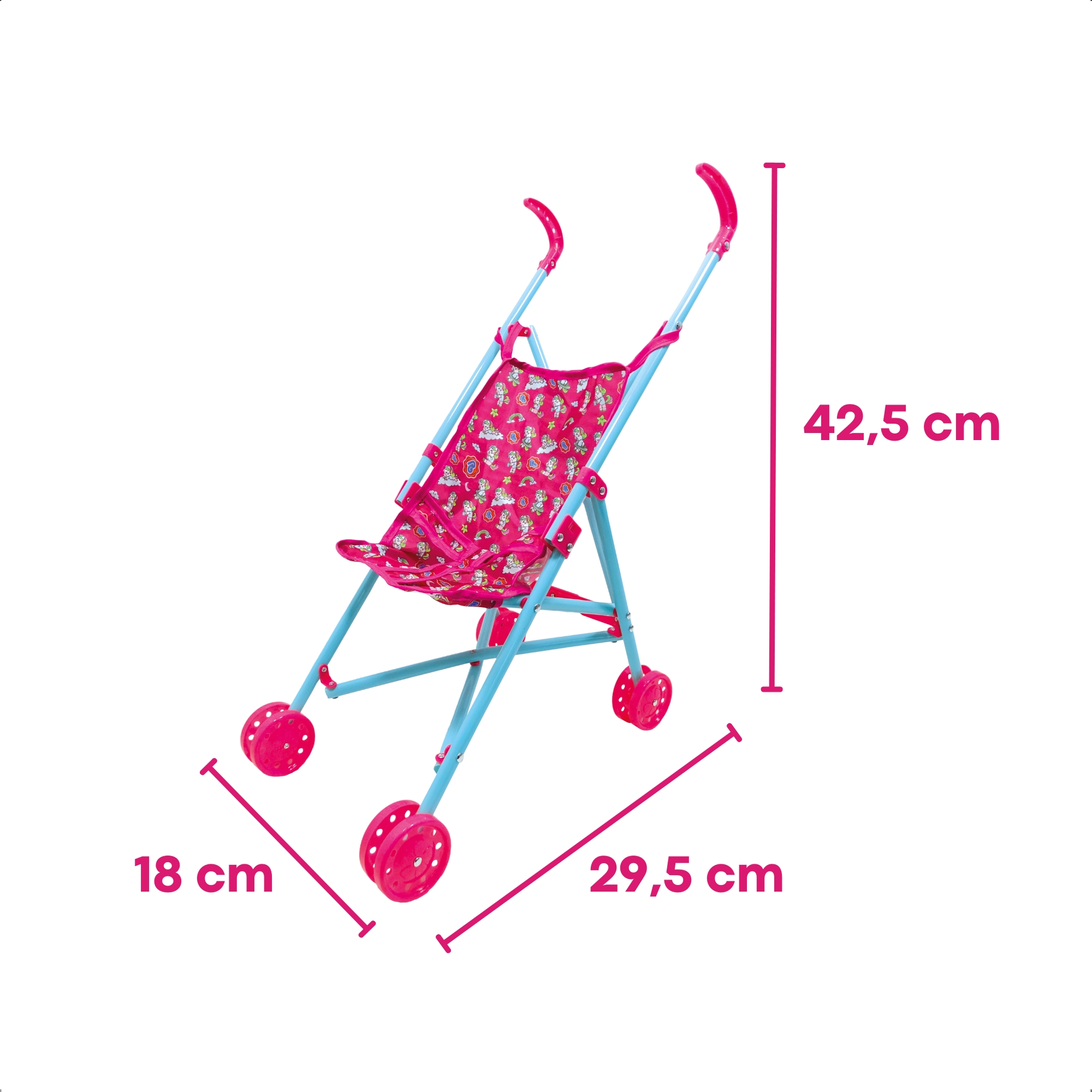 Brinquedo Carrinho Boneca Dobrável Tam. M Rosa/Azul Cinto Bonecas Unitário Sortido Polibrinq-7026