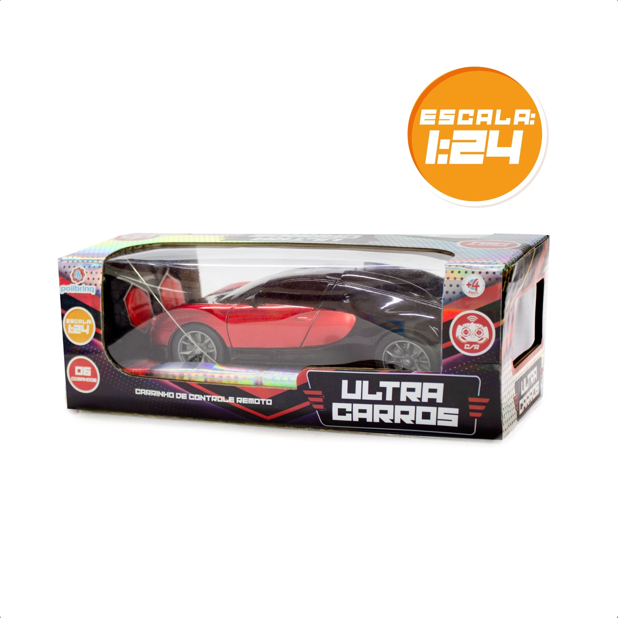 Brinquedo Carrinho de Controle Remoto 6 Ultra Carros 1:4 Sortido Unitário Polibrinq - CAR2241