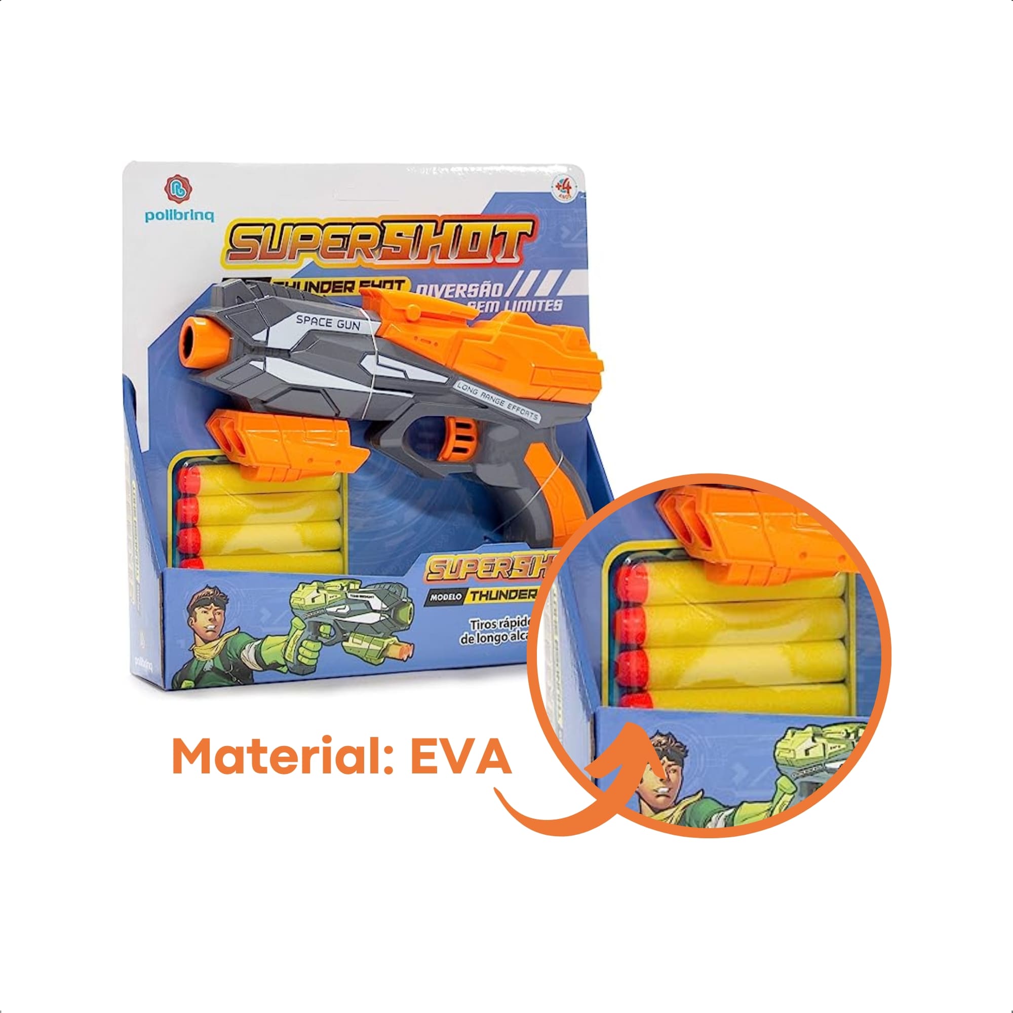 Brinquedo SuperShot Lançador de Dardos Thunder Shot 5 Balas de EVA - Polibrinq GN02