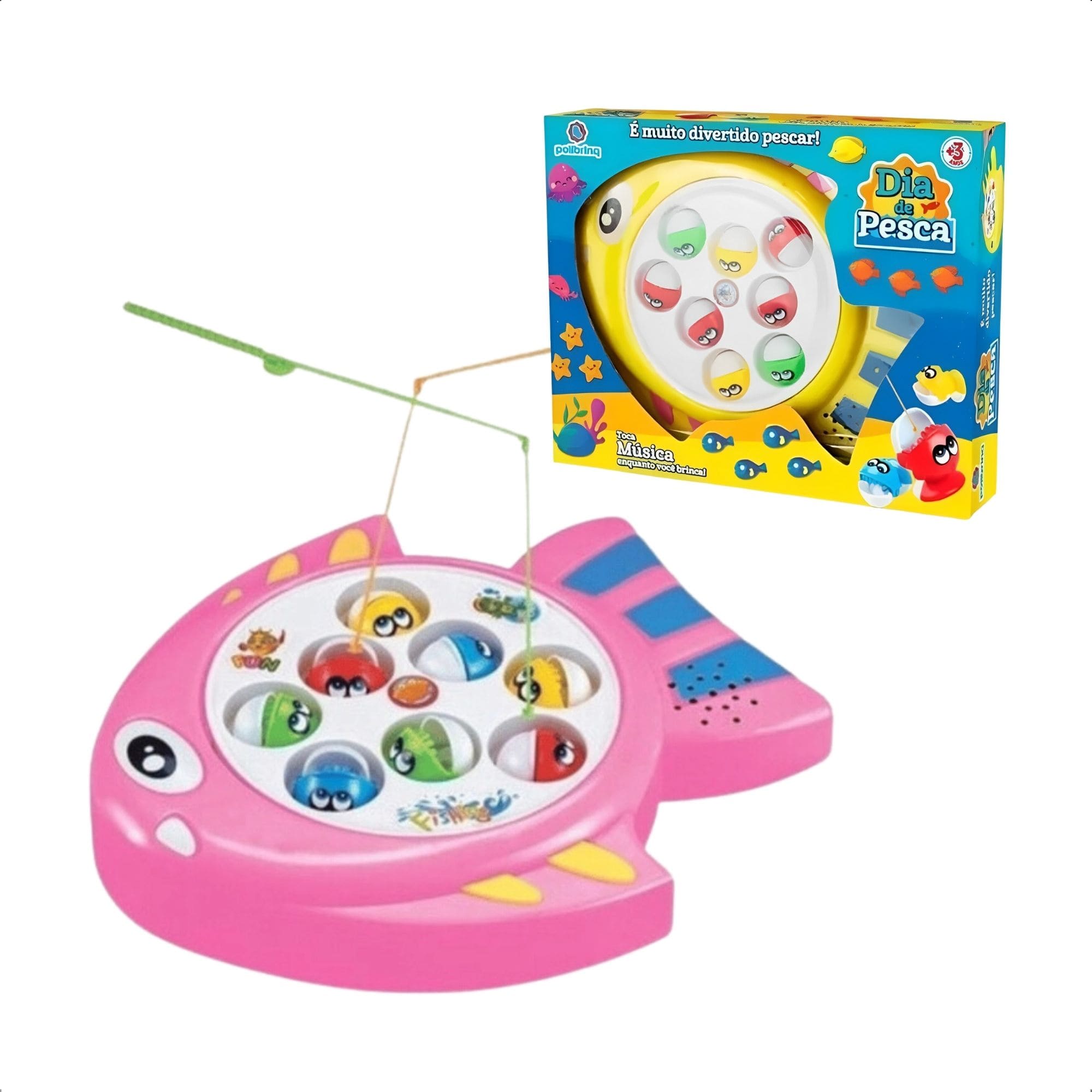 Brinquedo Jogo Recreativo Dia de Pesca Toca Música Pescaria Cores Sortidas Polibrinq - PB508