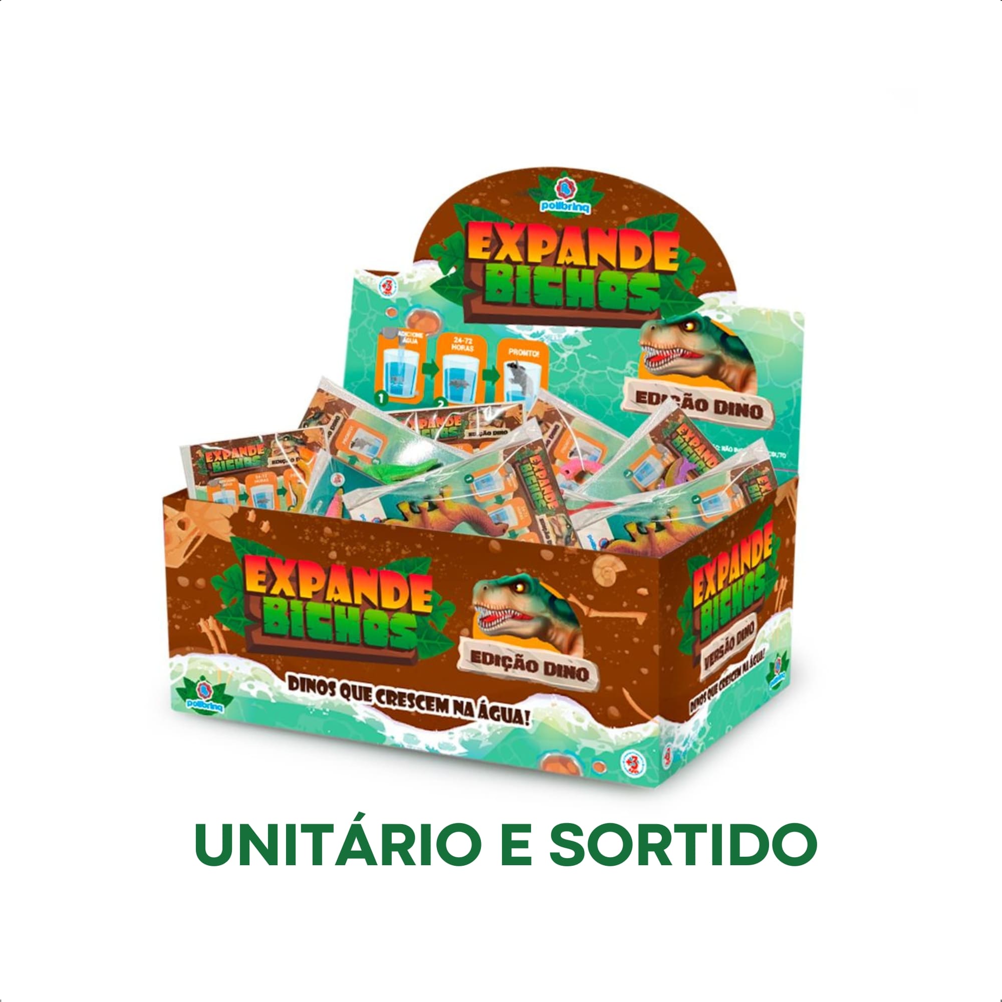 Dinossauro de Brinquedo Sortido  Cresce na Água Unitário Polibrinq - AN2005