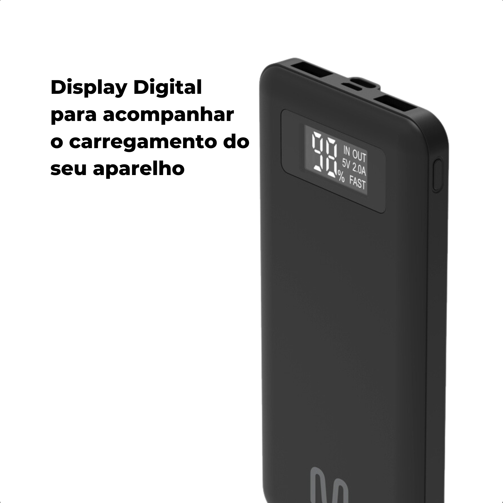 Carregador Portátil Power Bank Display Digital 10000 MAH LCD 2 Entradas USB / USB-C - Multi CB165
