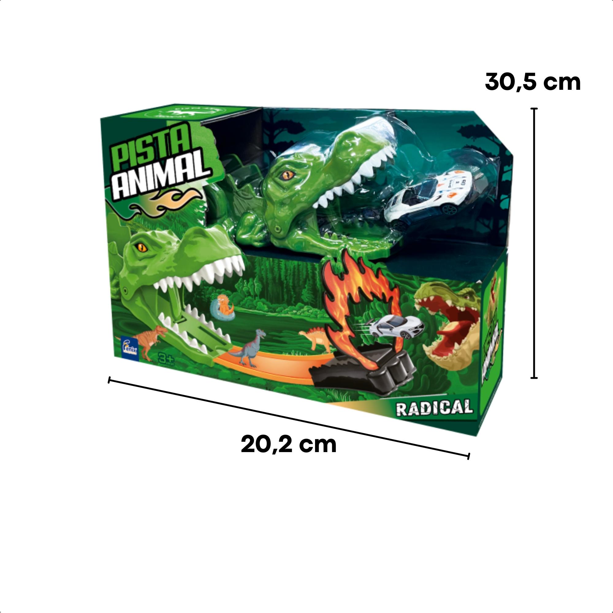Brinquedo Super Pista Animal de Dinossauro Carrinho Metal Manobra Radical Infantil Fenix - SPA-025D