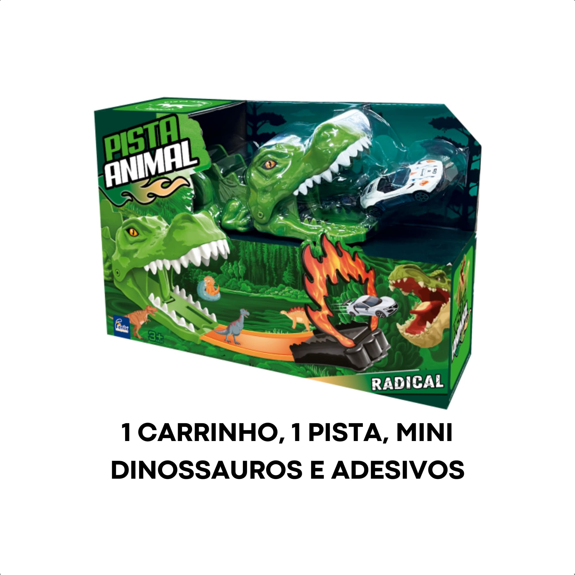 Brinquedo Super Pista Animal de Dinossauro Carrinho Metal Manobra Radical Infantil Fenix - SPA-025D
