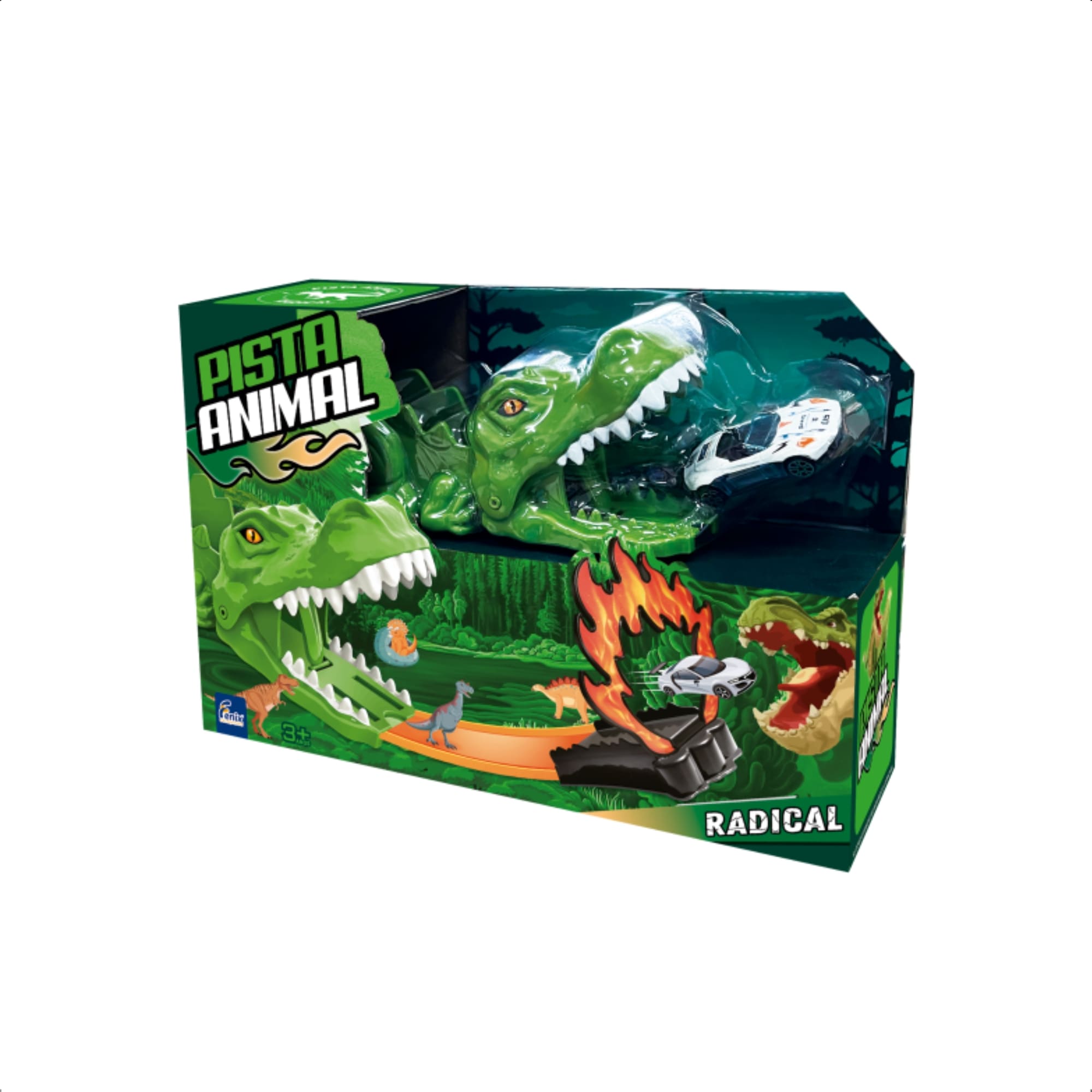 Brinquedo Super Pista Animal de Dinossauro Carrinho Metal Manobra Radical Infantil Fenix - SPA-025D