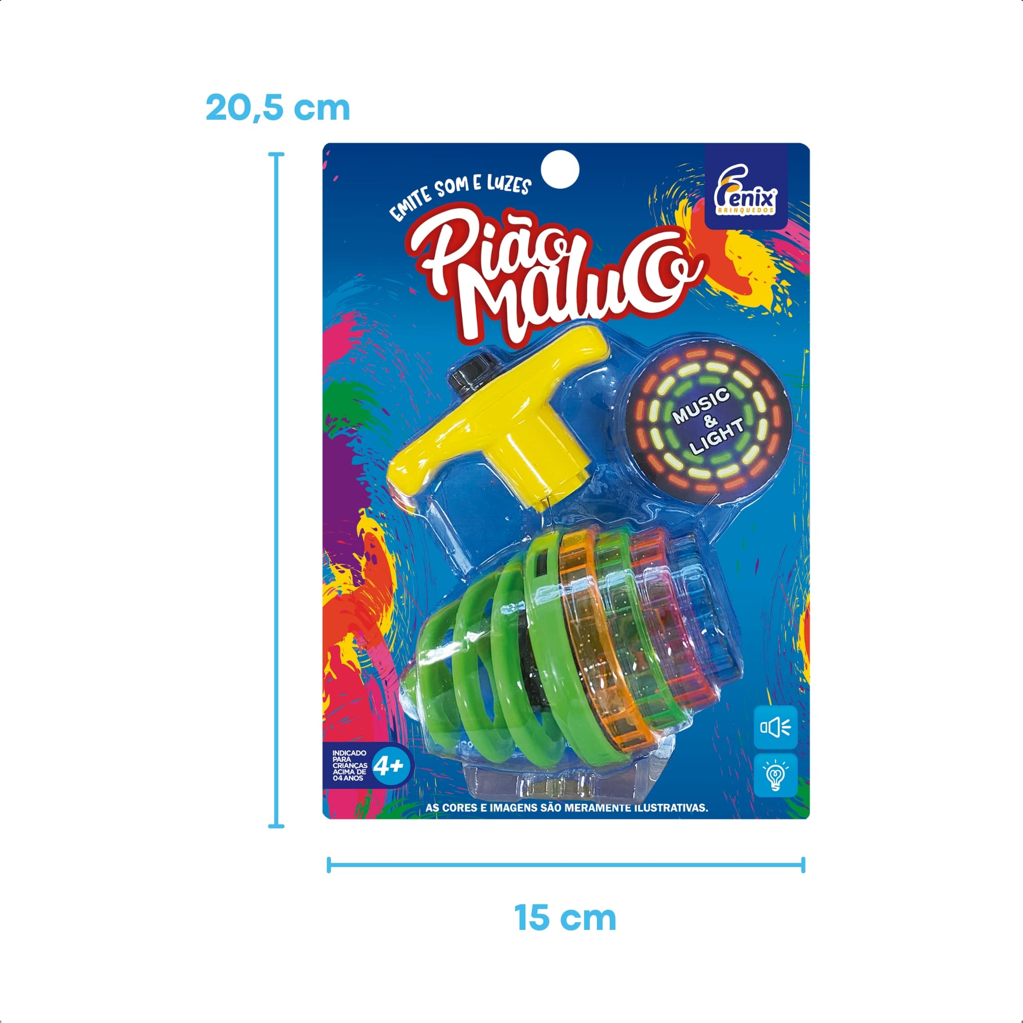 Brinquedo Sortido Infantil Pião Maluco Colorido Com Luz e Som Interativo Unitário Fenix DPA-955