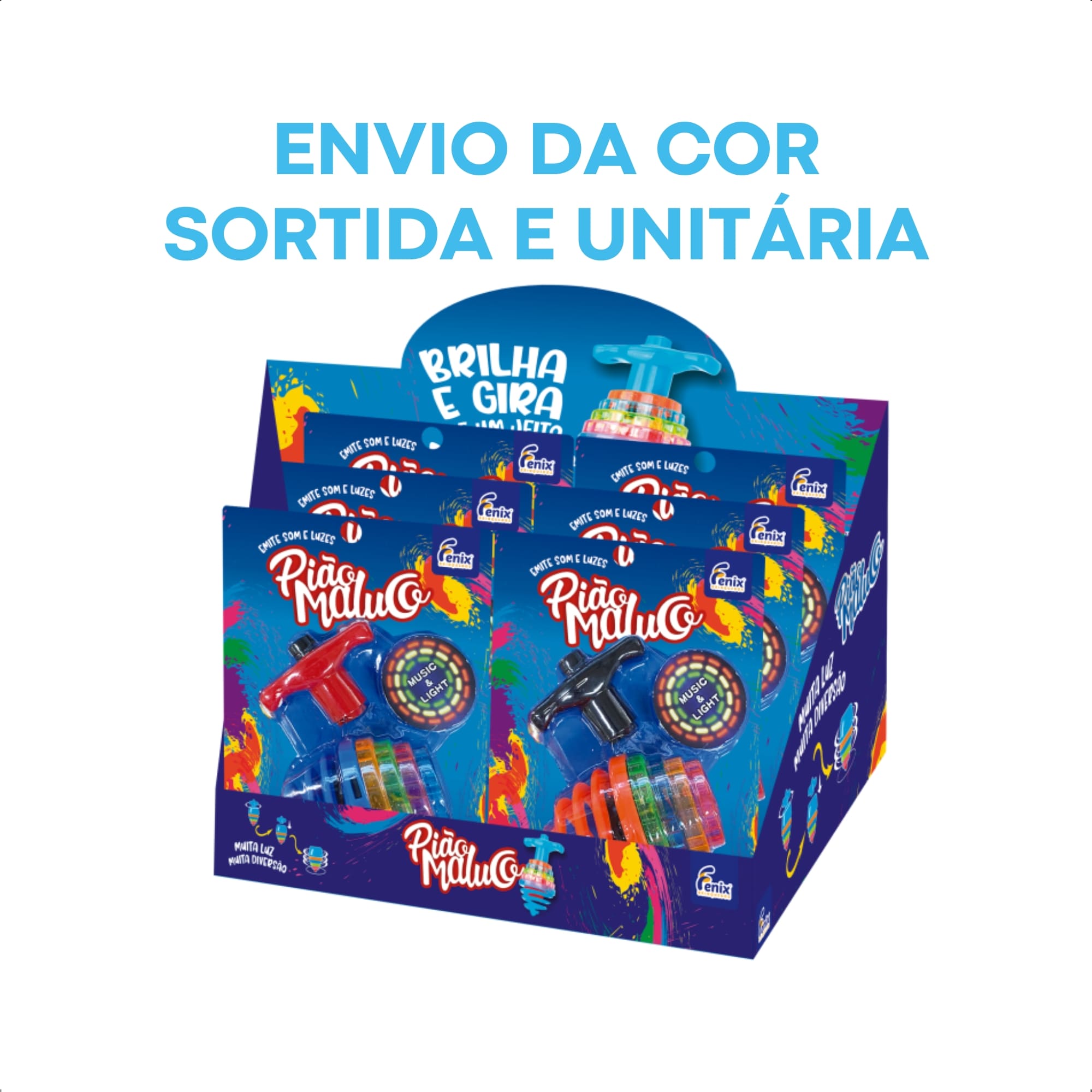 Brinquedo Sortido Infantil Pião Maluco Colorido Com Luz e Som Interativo Unitário Fenix DPA-955