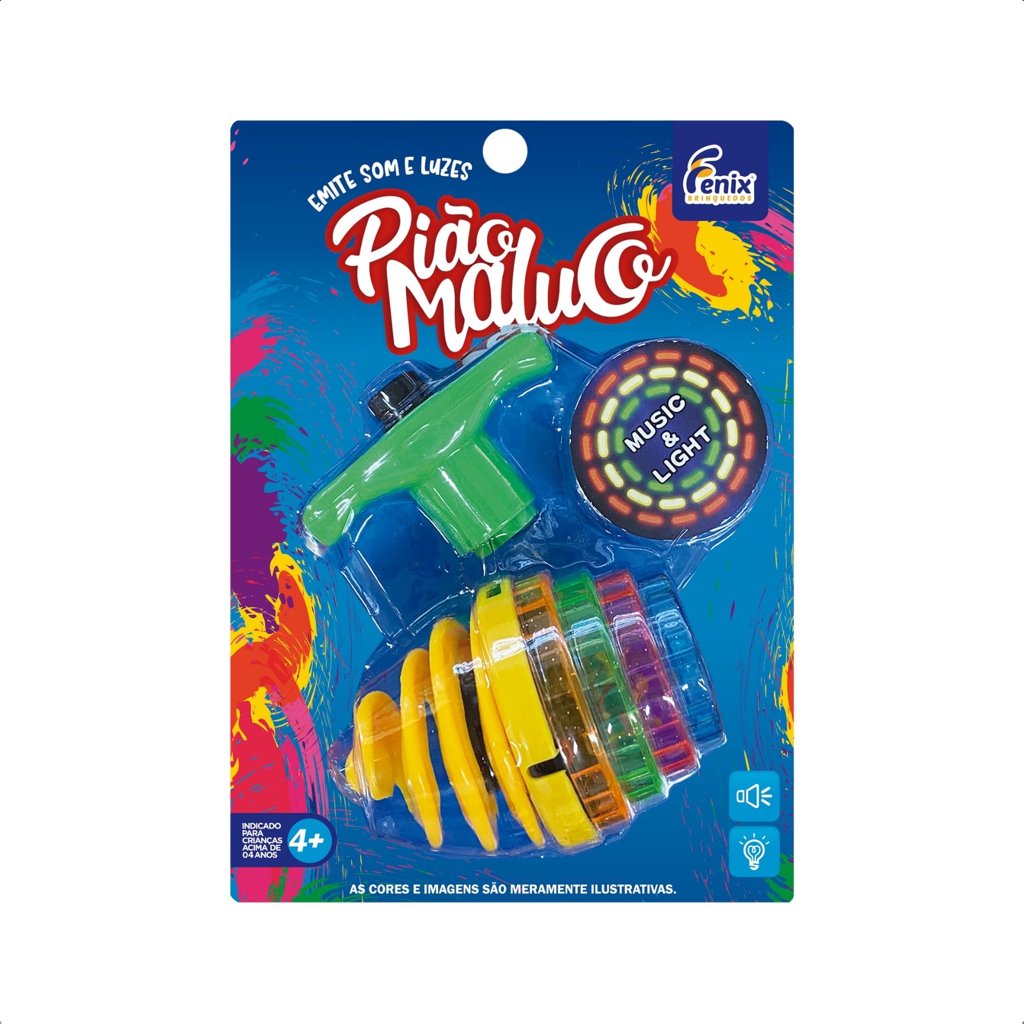 Brinquedo Sortido Infantil Pião Maluco Colorido Com Luz e Som Interativo Unitário Fenix DPA-955